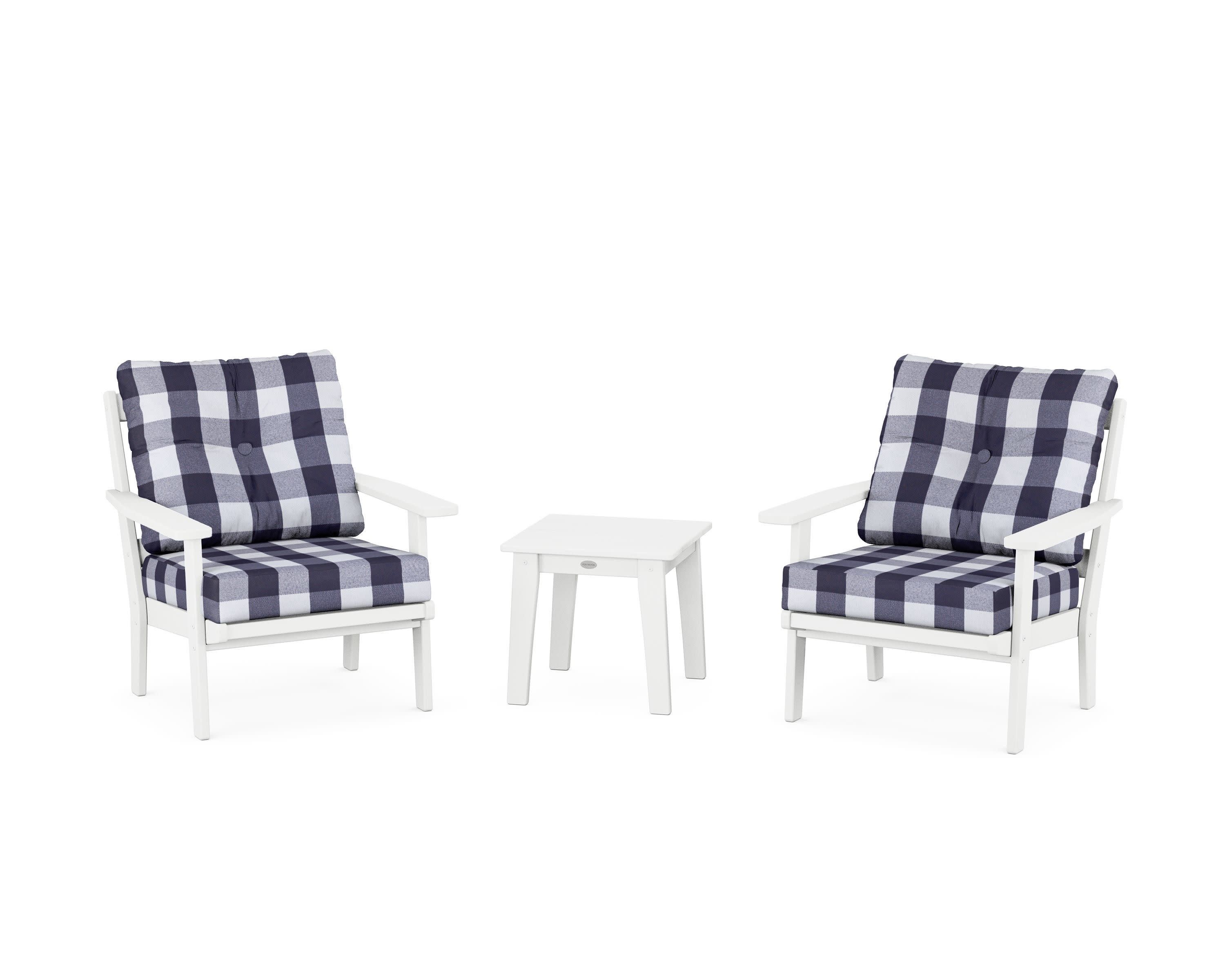 Prairie 3-Piece Deep Seating Set in White / Buffalo Plaid Navy