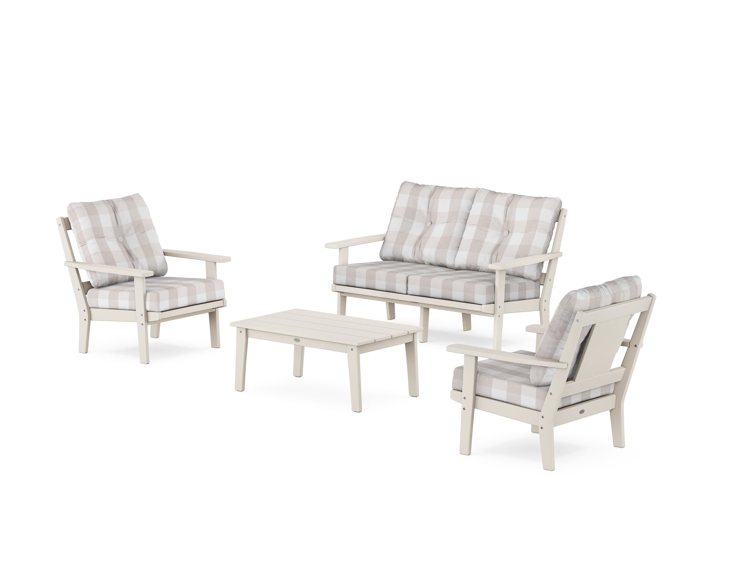 Prairie 4-Piece Deep Seating Set with Loveseat in Sand / Buffalo Plaid Dune Burlap