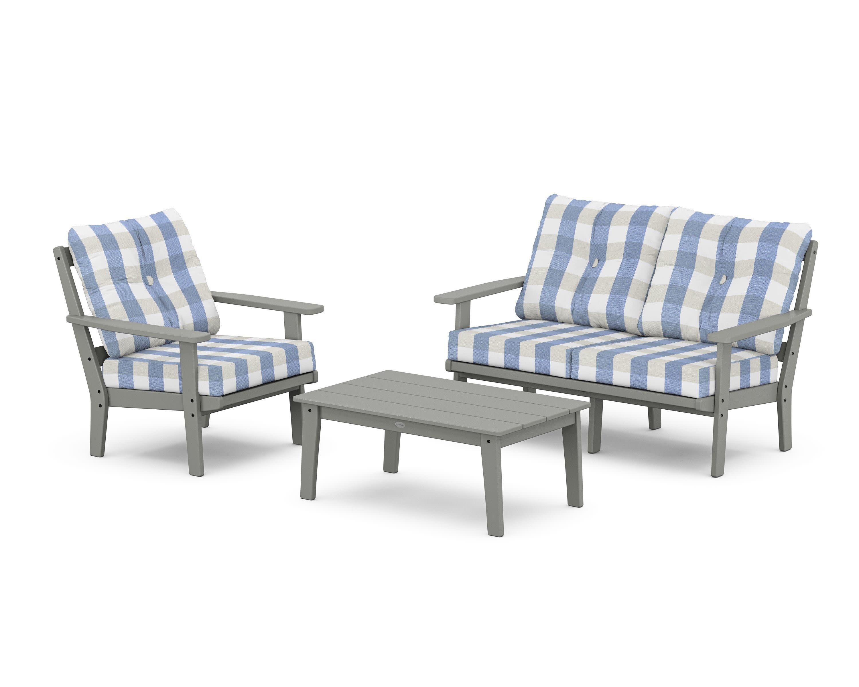 Prairie 3-Piece Deep Seating Set with Loveseat in Slate Grey / Buffalo Plaid Sky Blue
