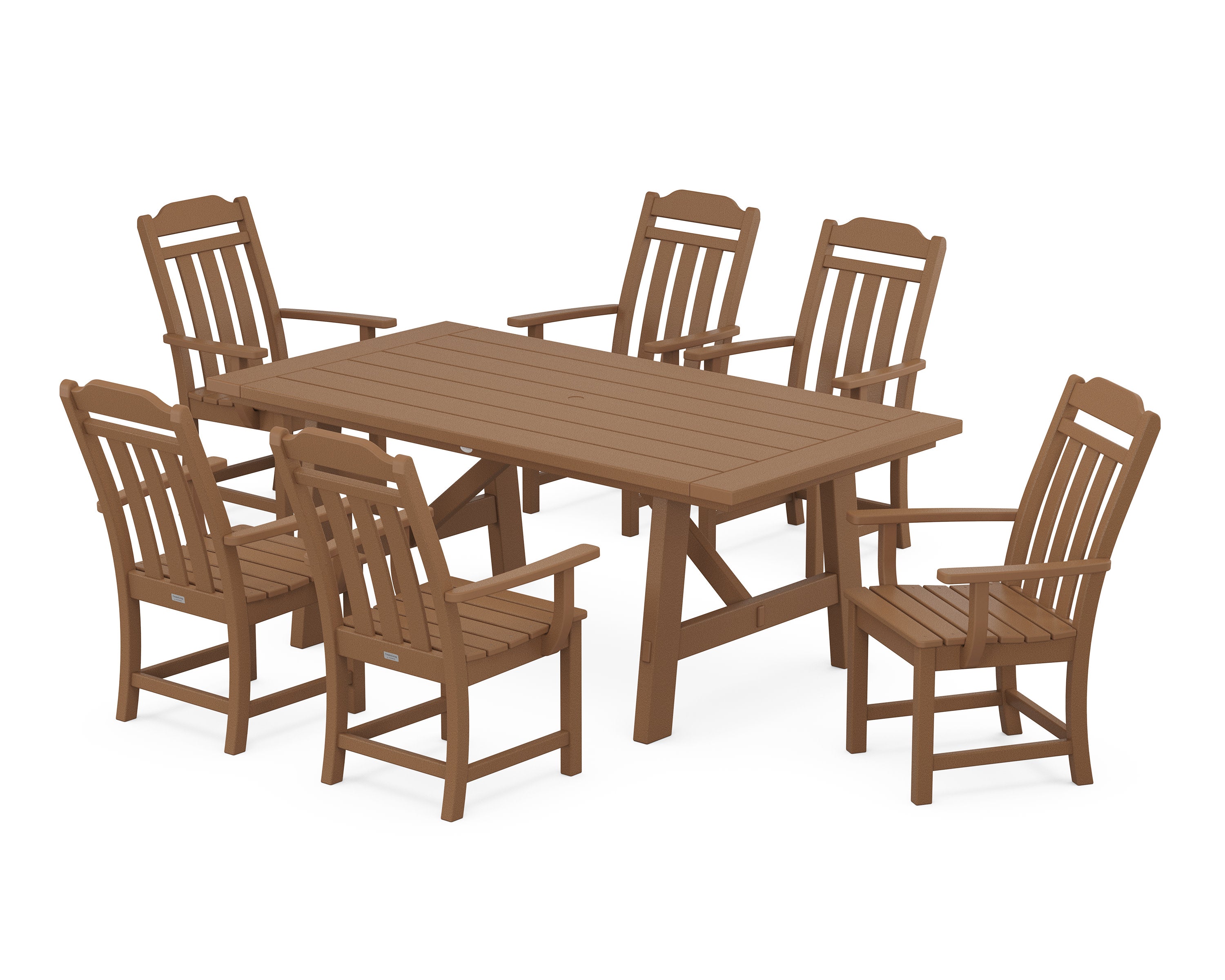 Cottage Arm Chair 7-Piece Rustic Farmhouse Dining Set in Teak