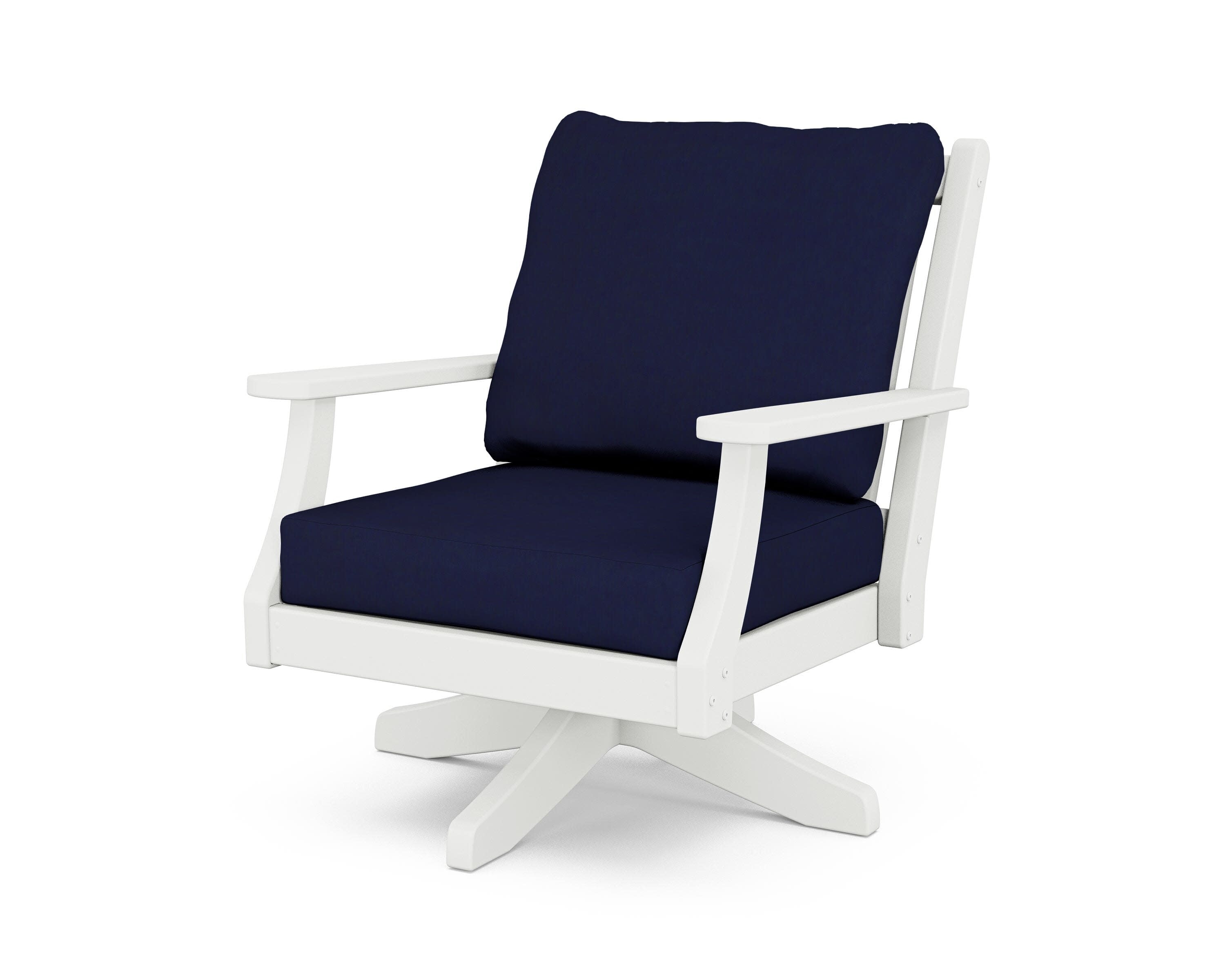 Wovendale Deep Seating Swivel Chair in White / Navy