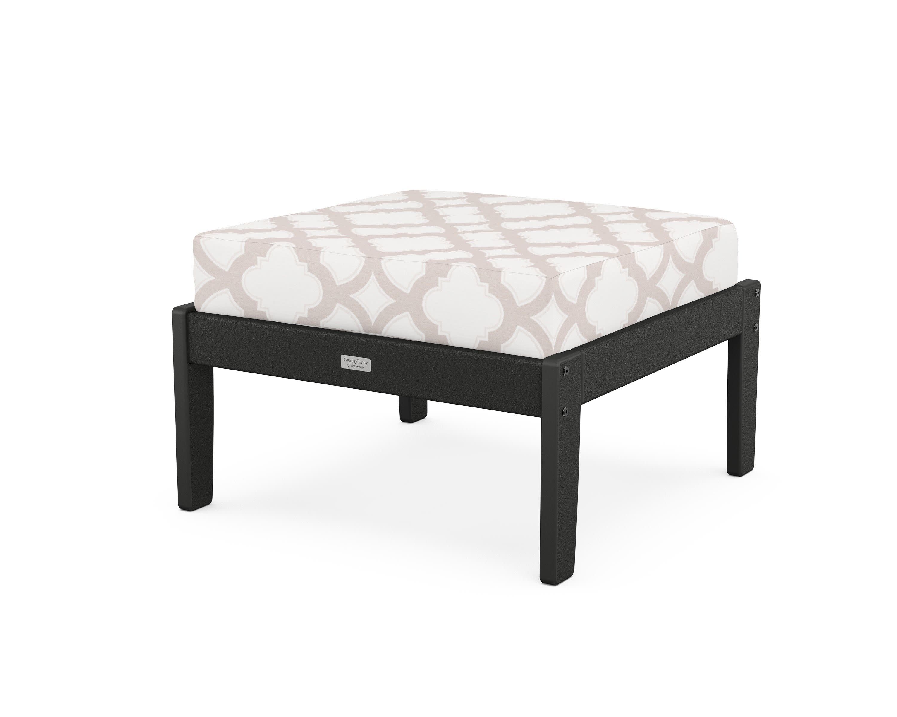 Cottage Deep Seating Ottoman in Black / Trellis Dune Burlap