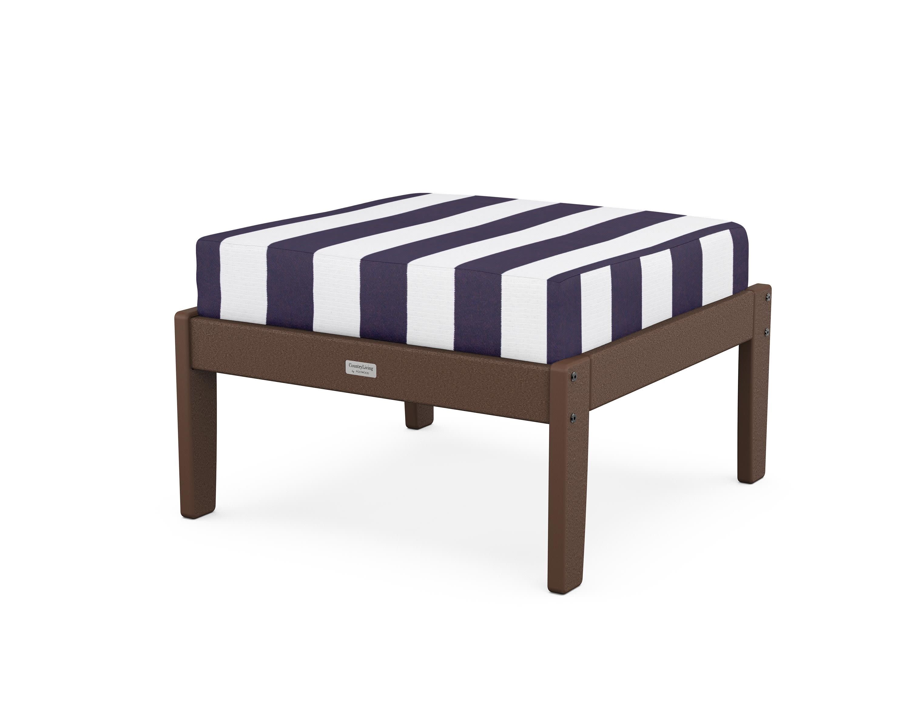 Cottage Deep Seating Ottoman in Mahogany / Cabana Stripe Navy