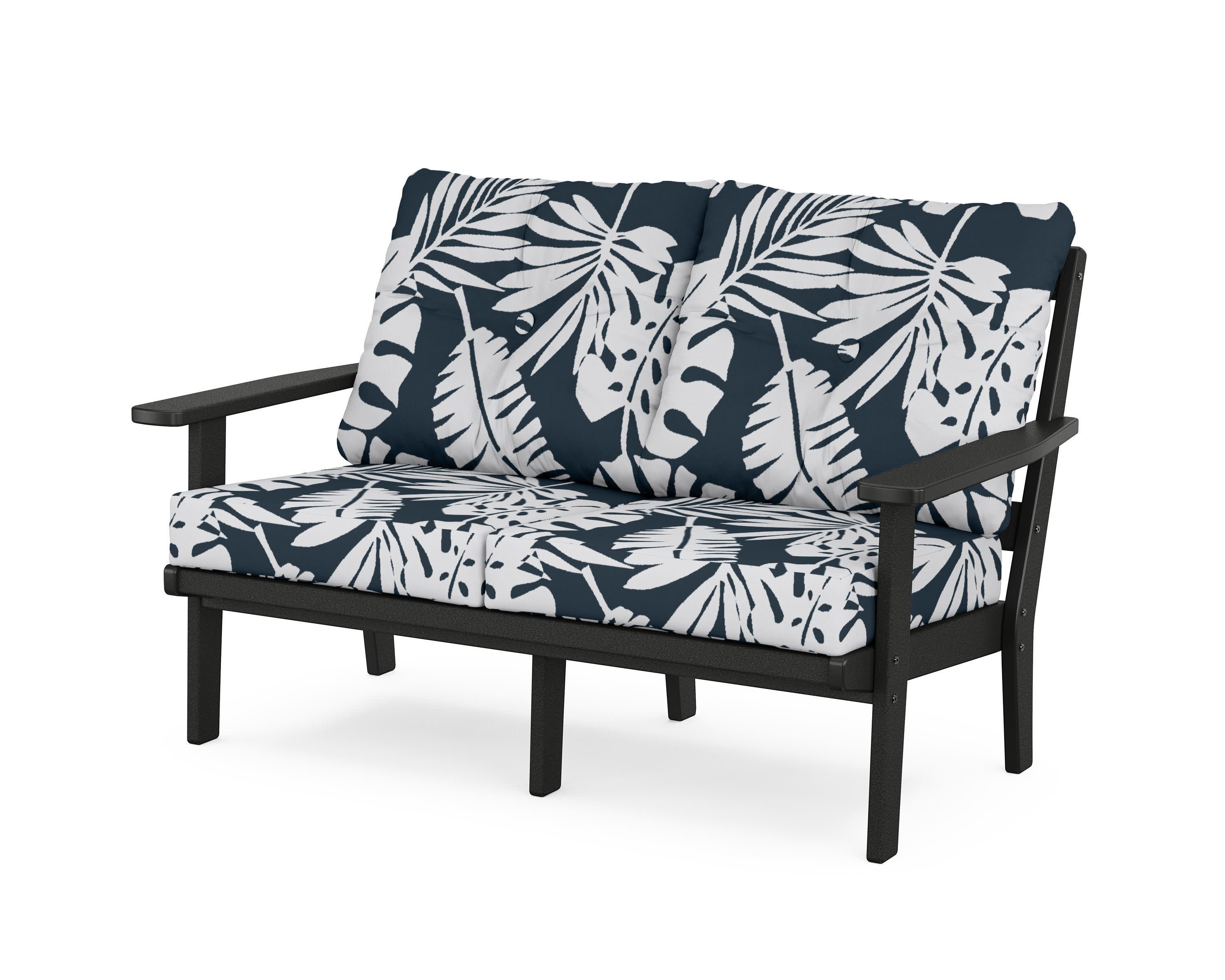 Prairie Deep SeatingLoveseat in Black / Leaf Marine Indigo