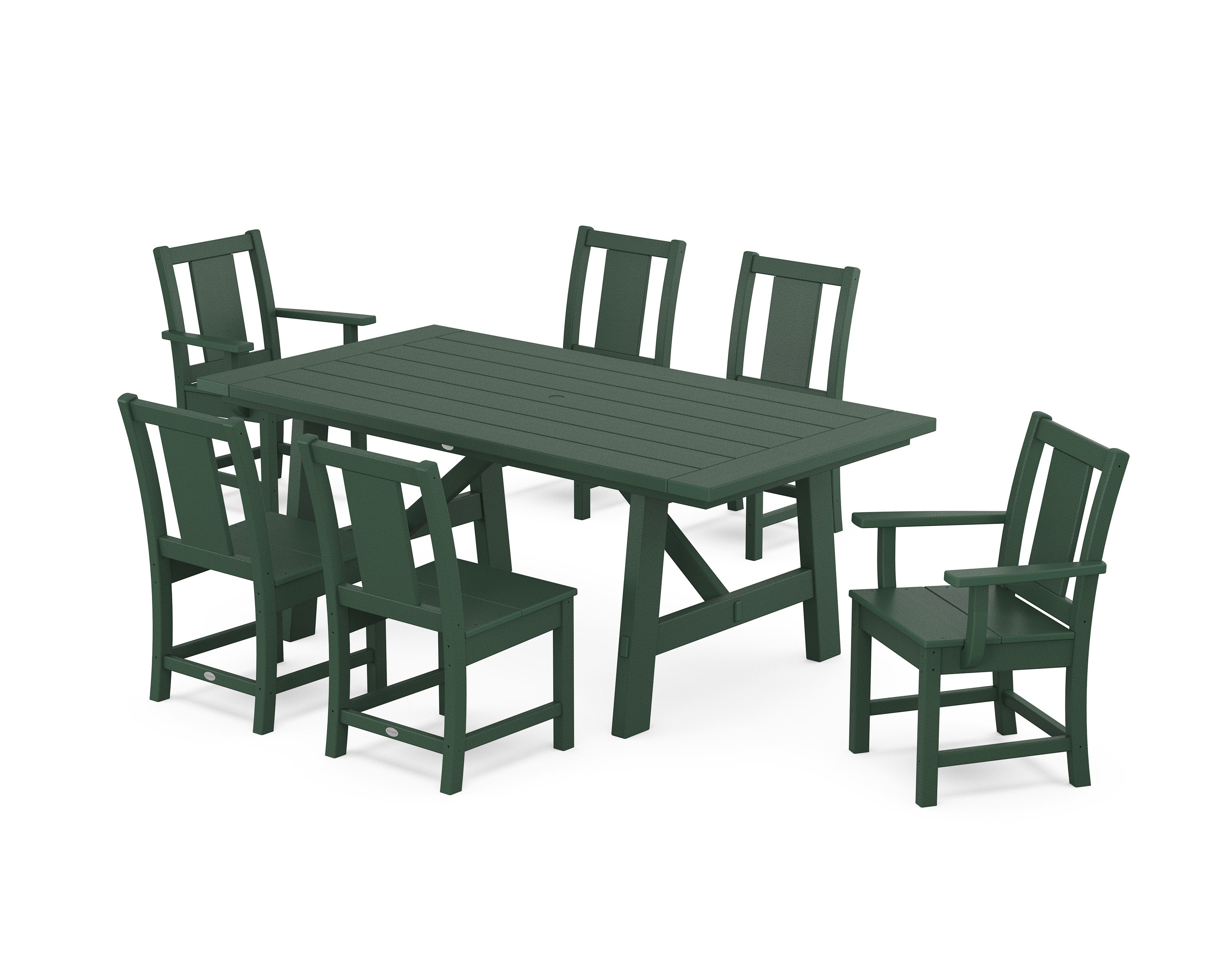 Prairie 7-Piece Rustic Farmhouse Dining Set in Green