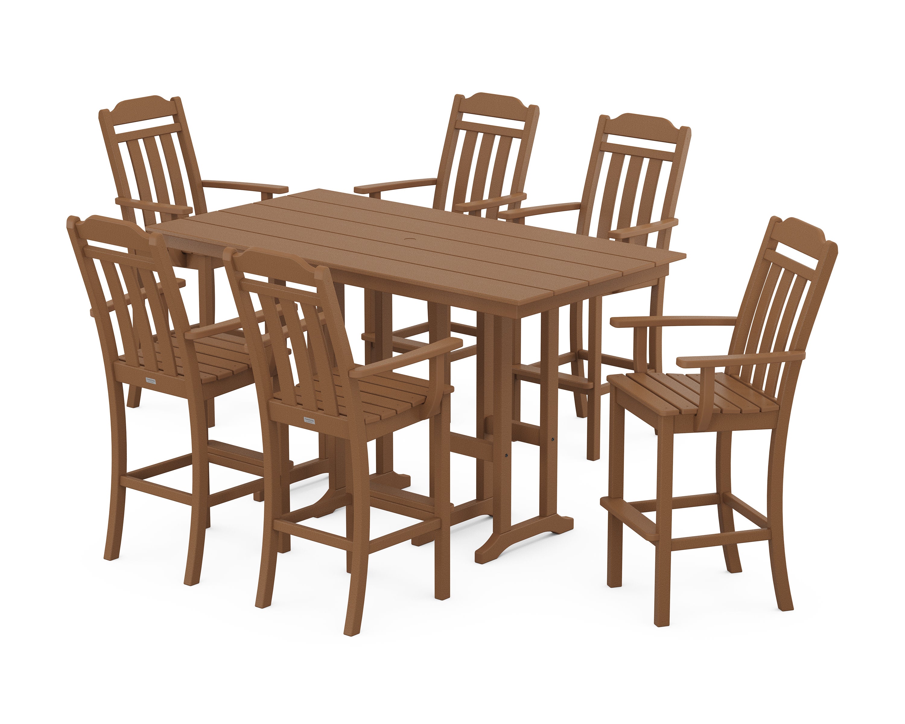 Cottage Arm Chair 7-Piece Farmhouse Bar Set in Teak