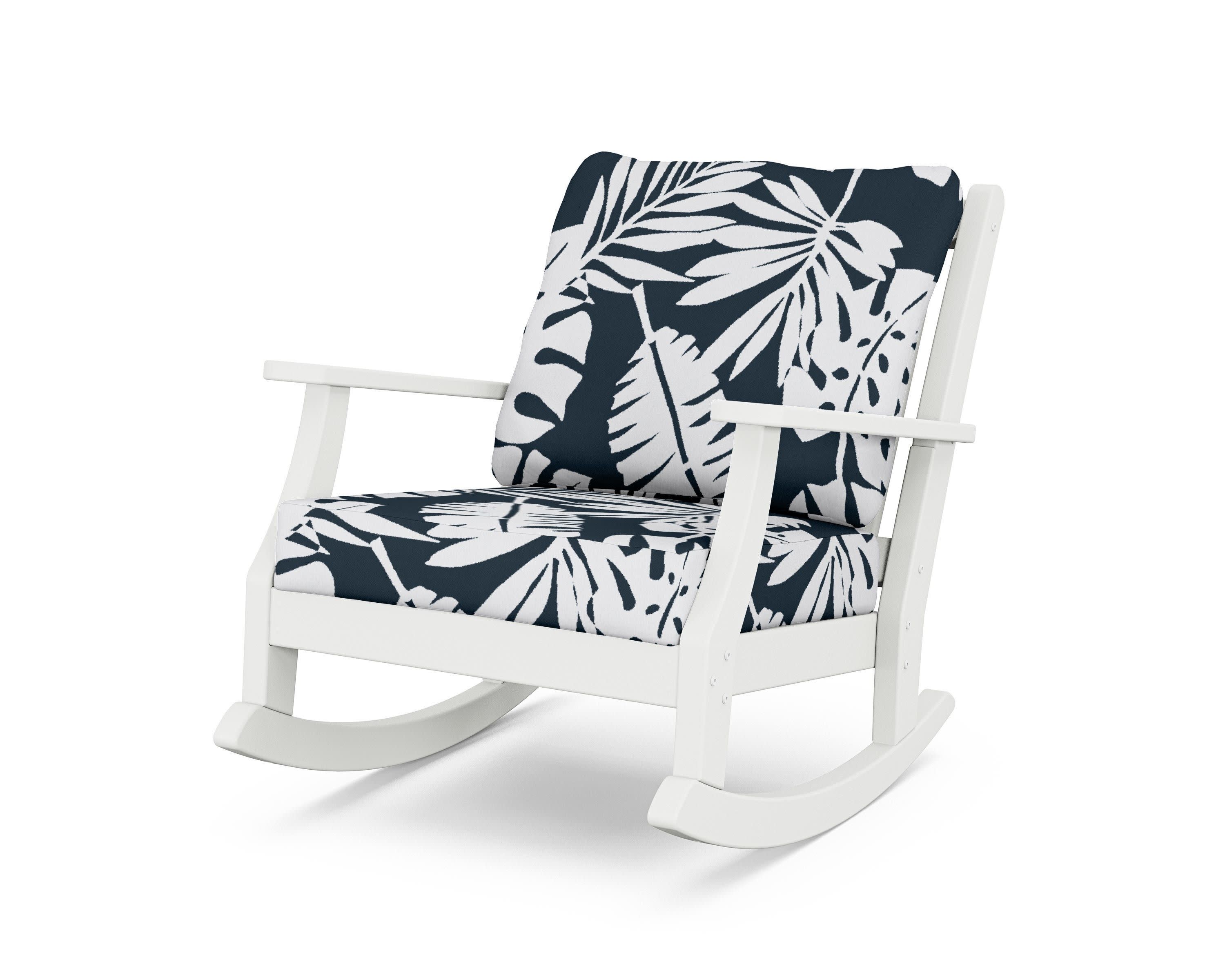 Wovendale Deep Seating Rocking Chair in White / Leaf Marine Indigo