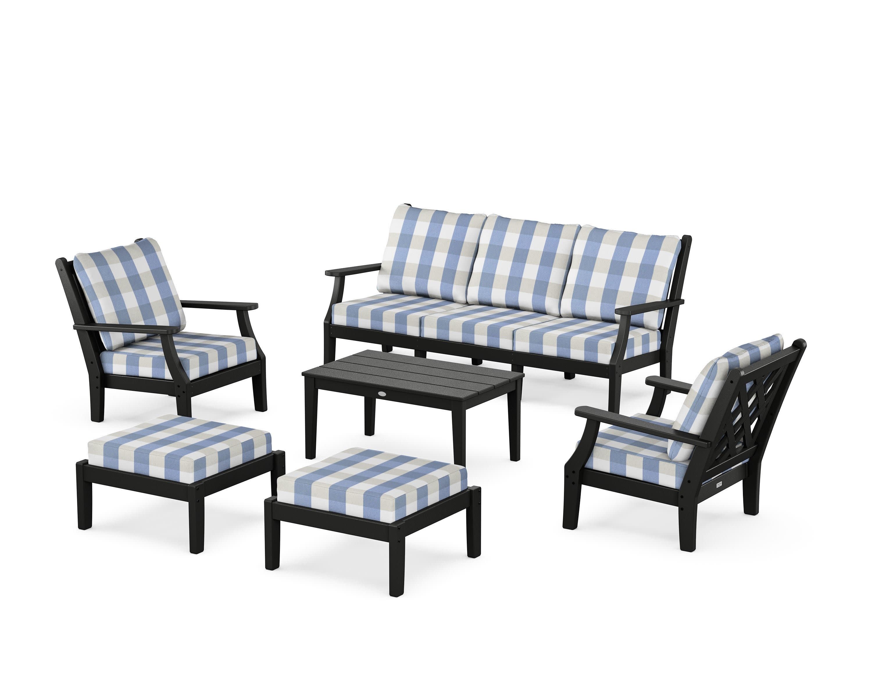Wovendale 6-Piece Lounge Sofa Set in Black / Buffalo Plaid Sky Blue