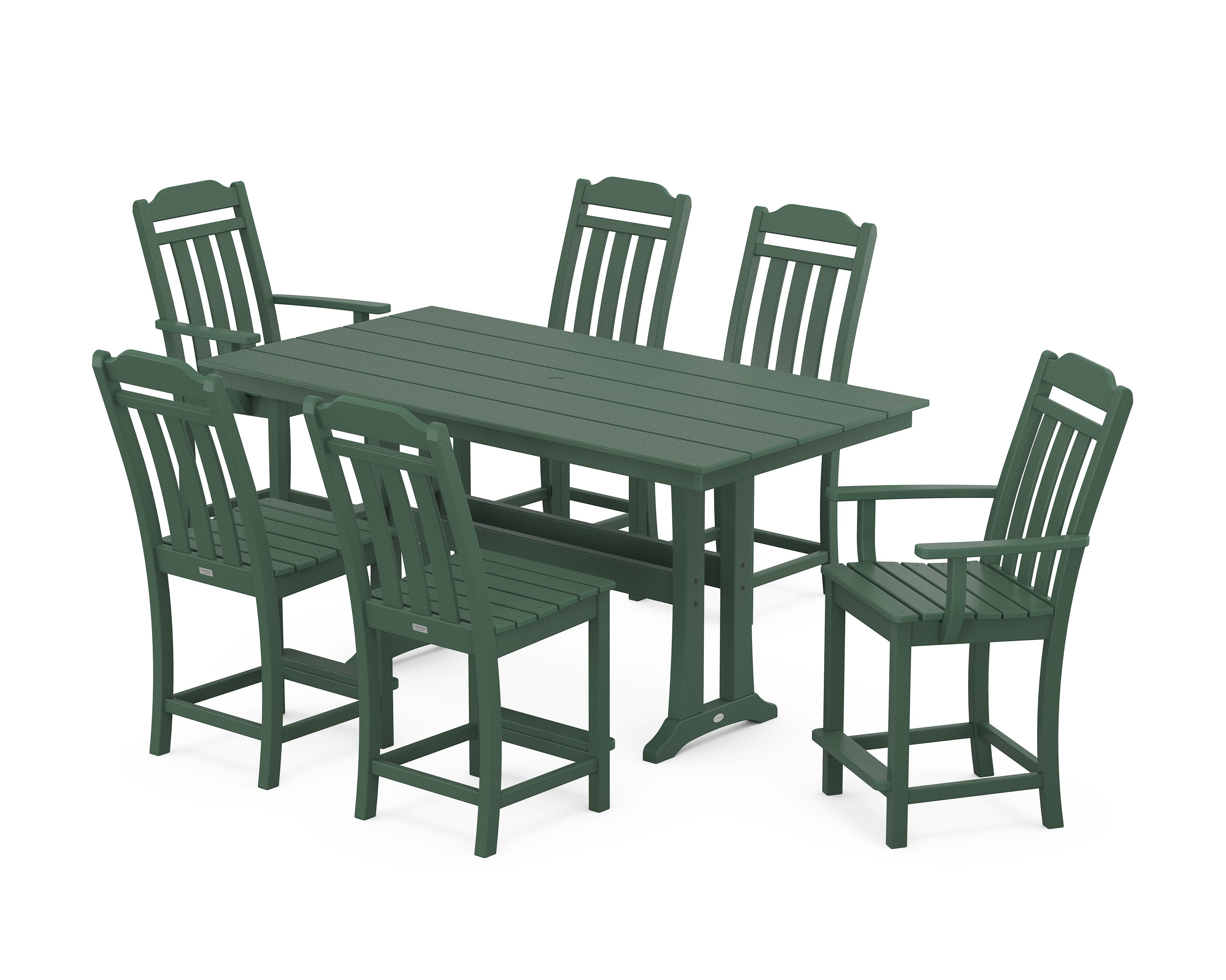 Cottage 7-Piece Farmhouse Counter Set with Trestle Legs in Green