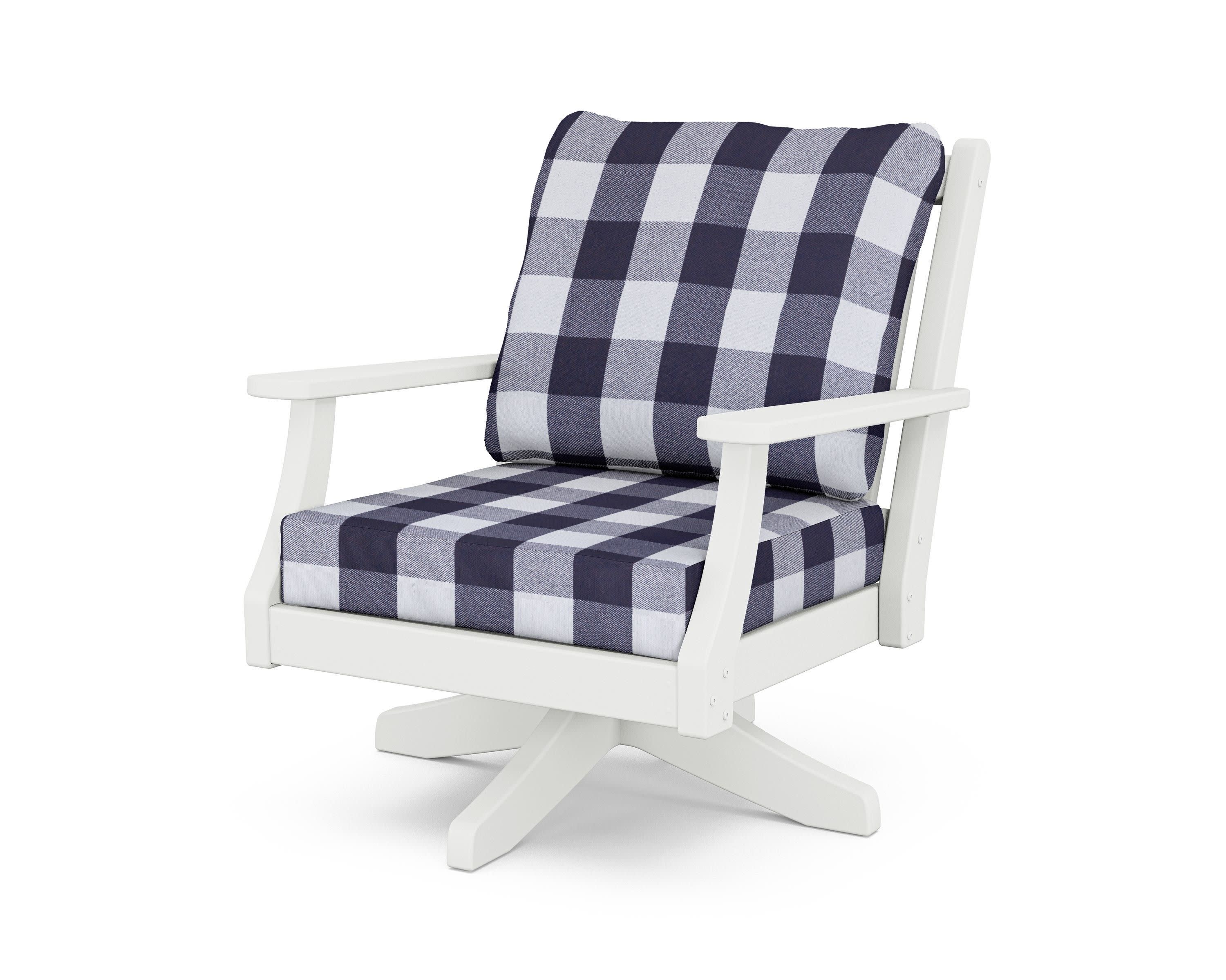 Wovendale Deep Seating Swivel Chair in White / Buffalo Plaid Navy