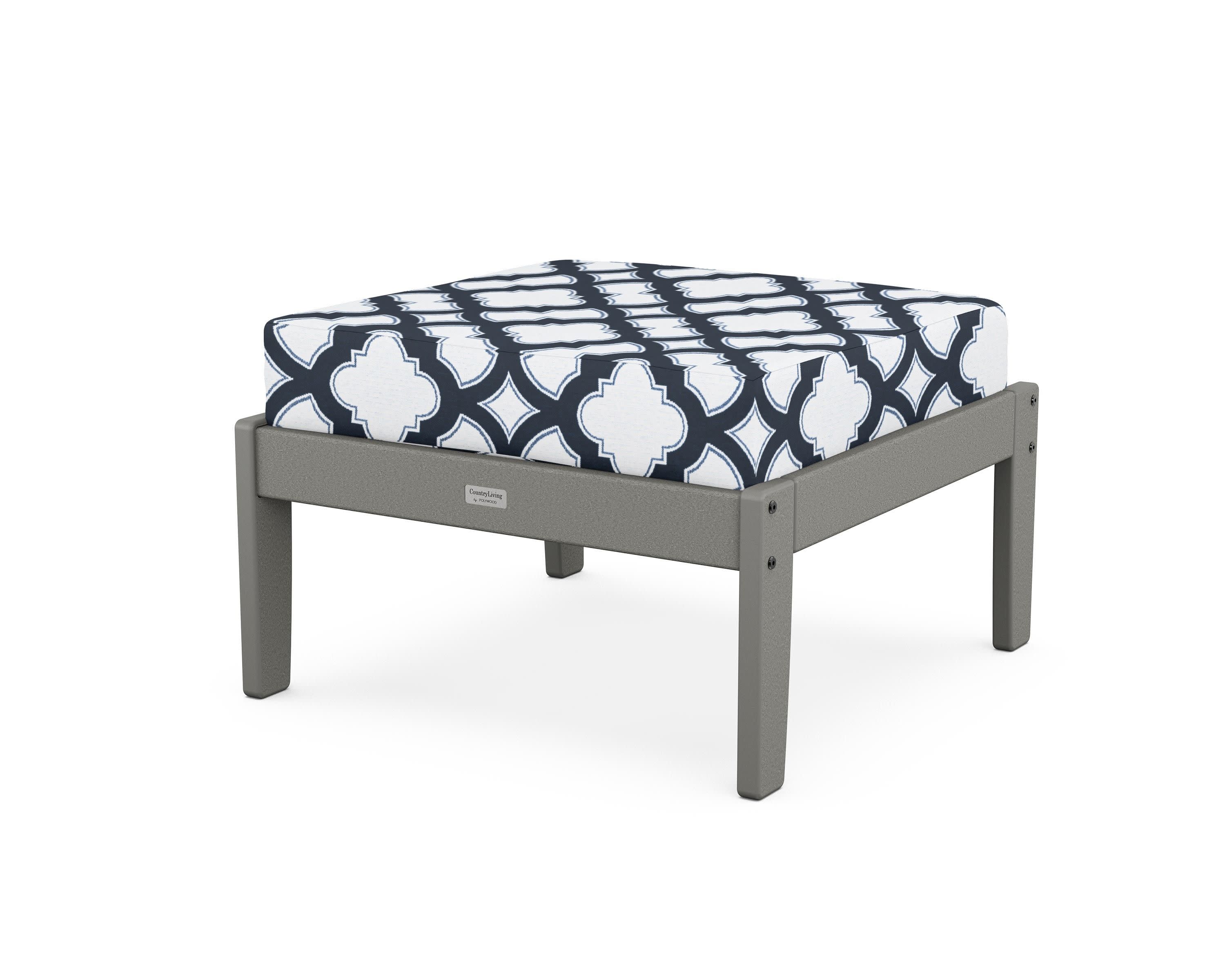 Cottage Deep Seating Ottoman in Slate Grey / Trellis Marine Indigo