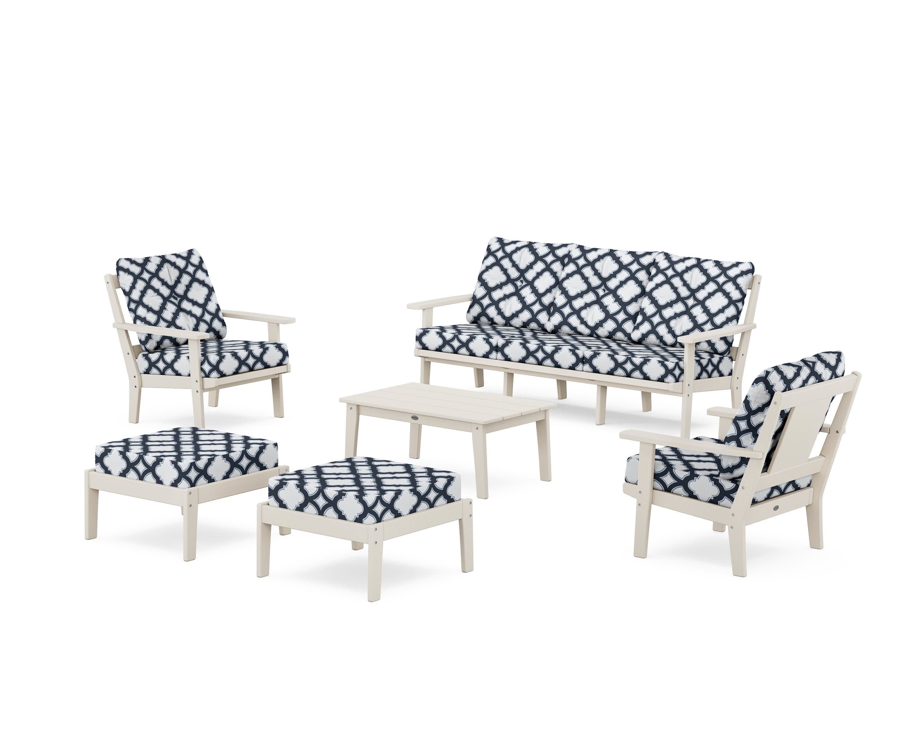Prairie 6-Piece Lounge Sofa Set in Sand / Trellis Marine Indigo