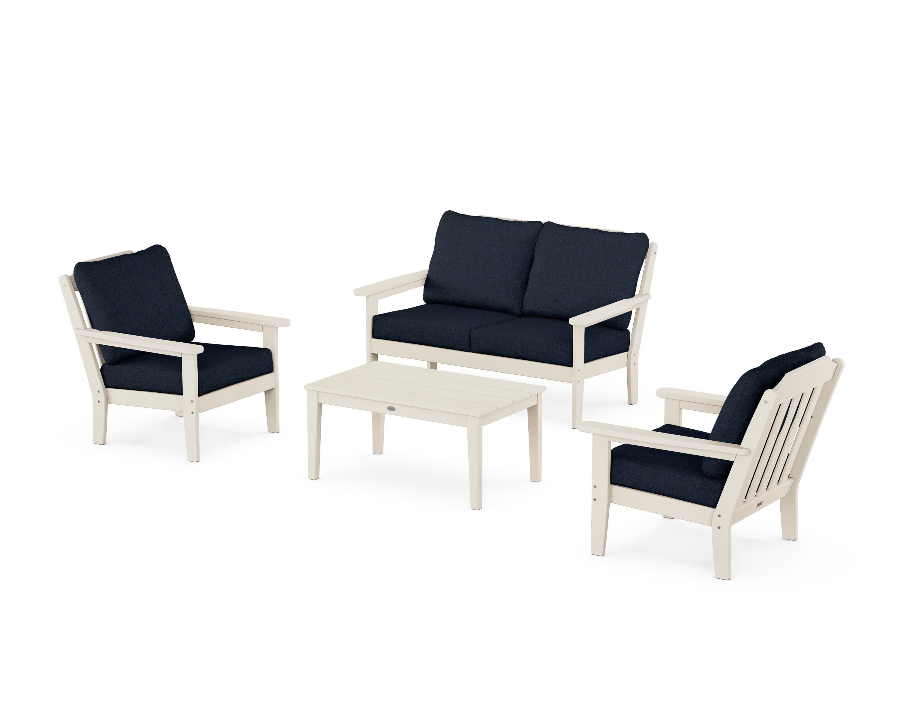 Cottage 4-Piece Deep Seating Set with Loveseat in Sand / Marine Indigo