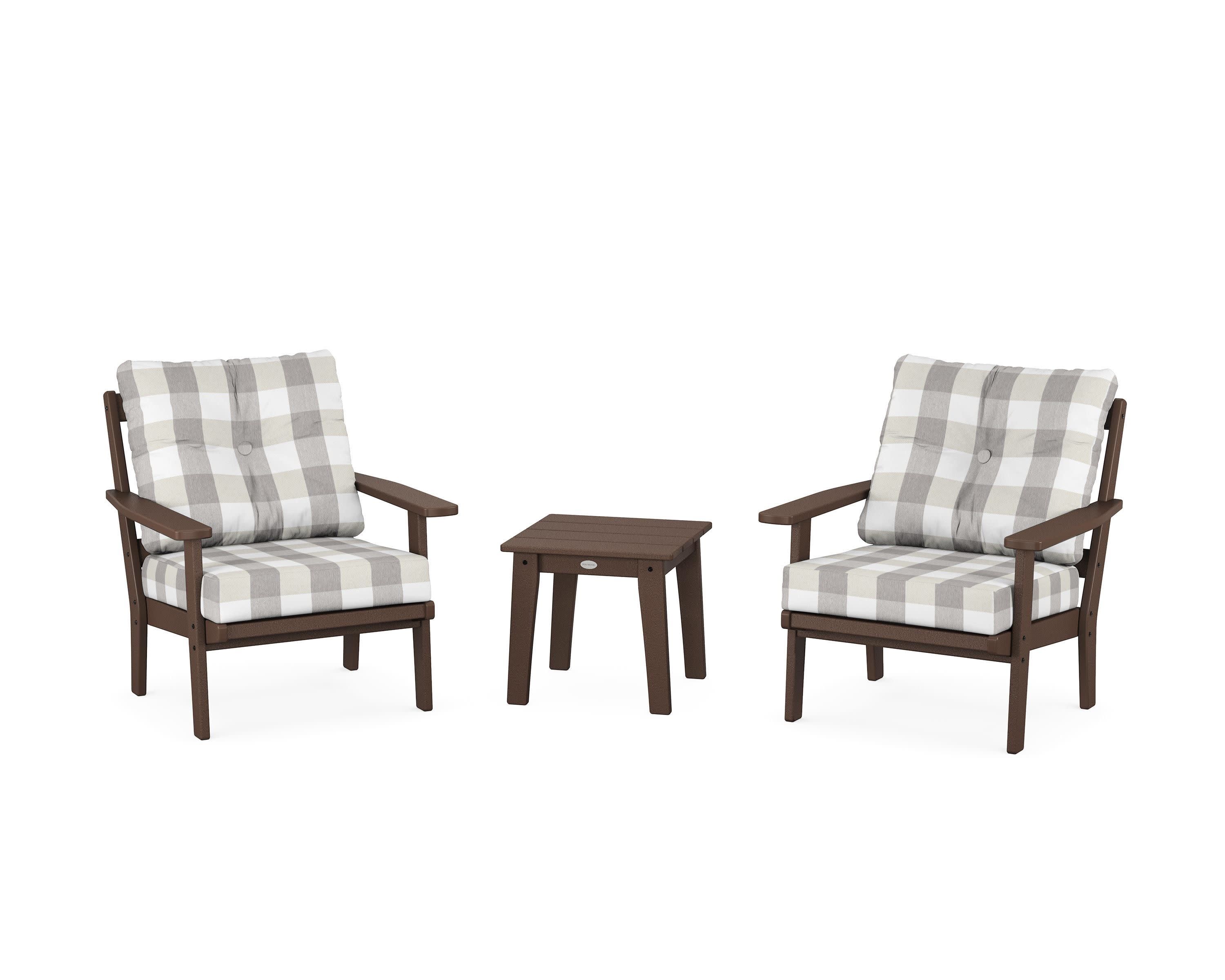 Prairie 3-Piece Deep Seating Set in Mahogany / Buffalo Plaid Grey Mist