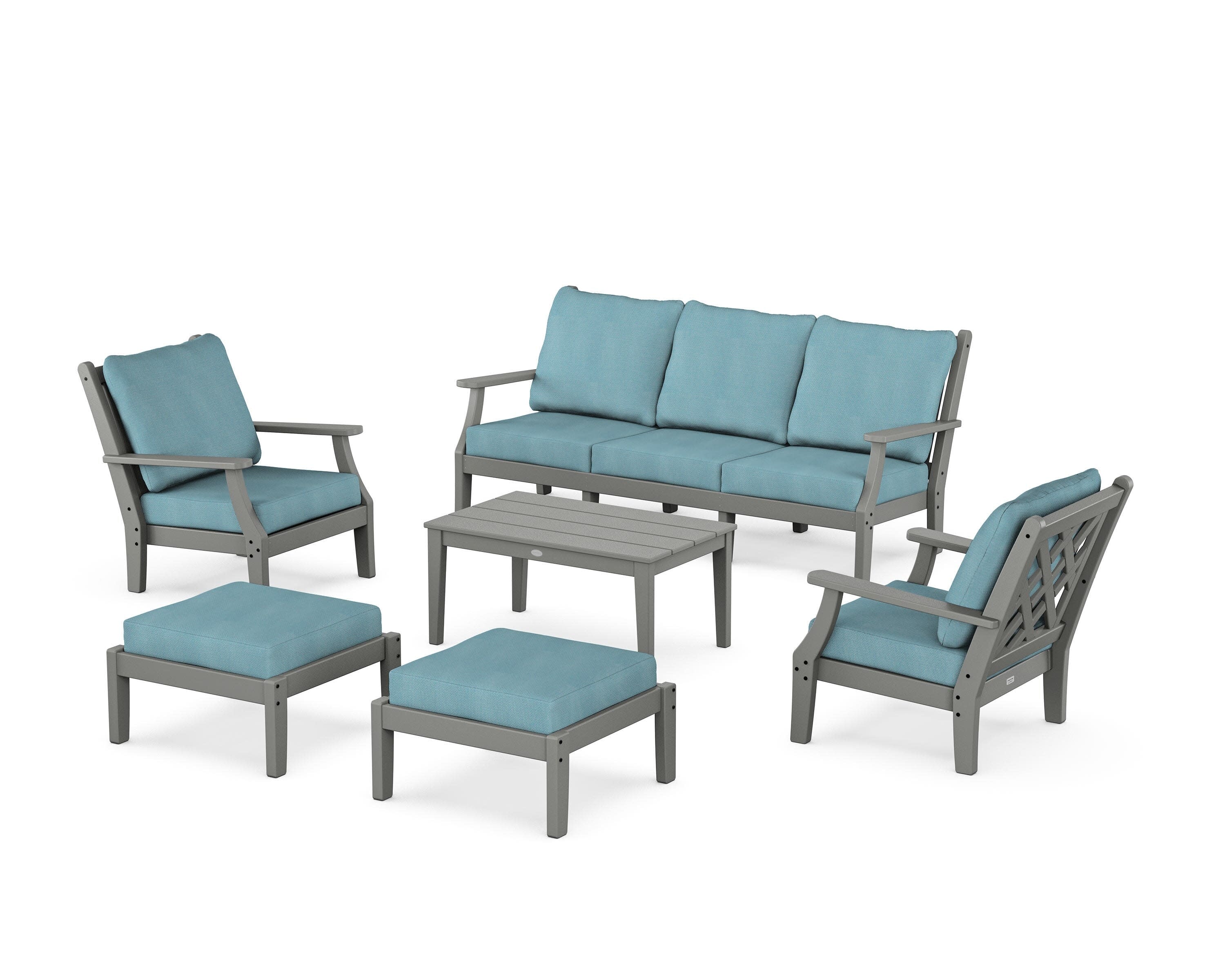 Wovendale 6-Piece Lounge Sofa Set in Slate Grey / Lattice Sky Blue