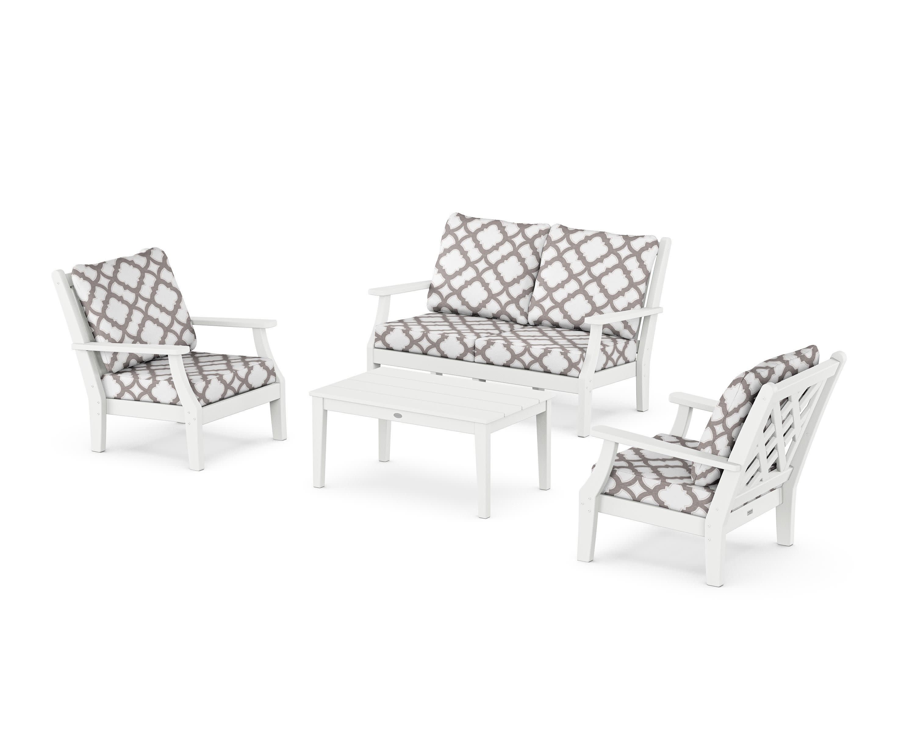 Wovendale 4-Piece Deep Seating Set with Loveseat in White / Trellis Grey Mist