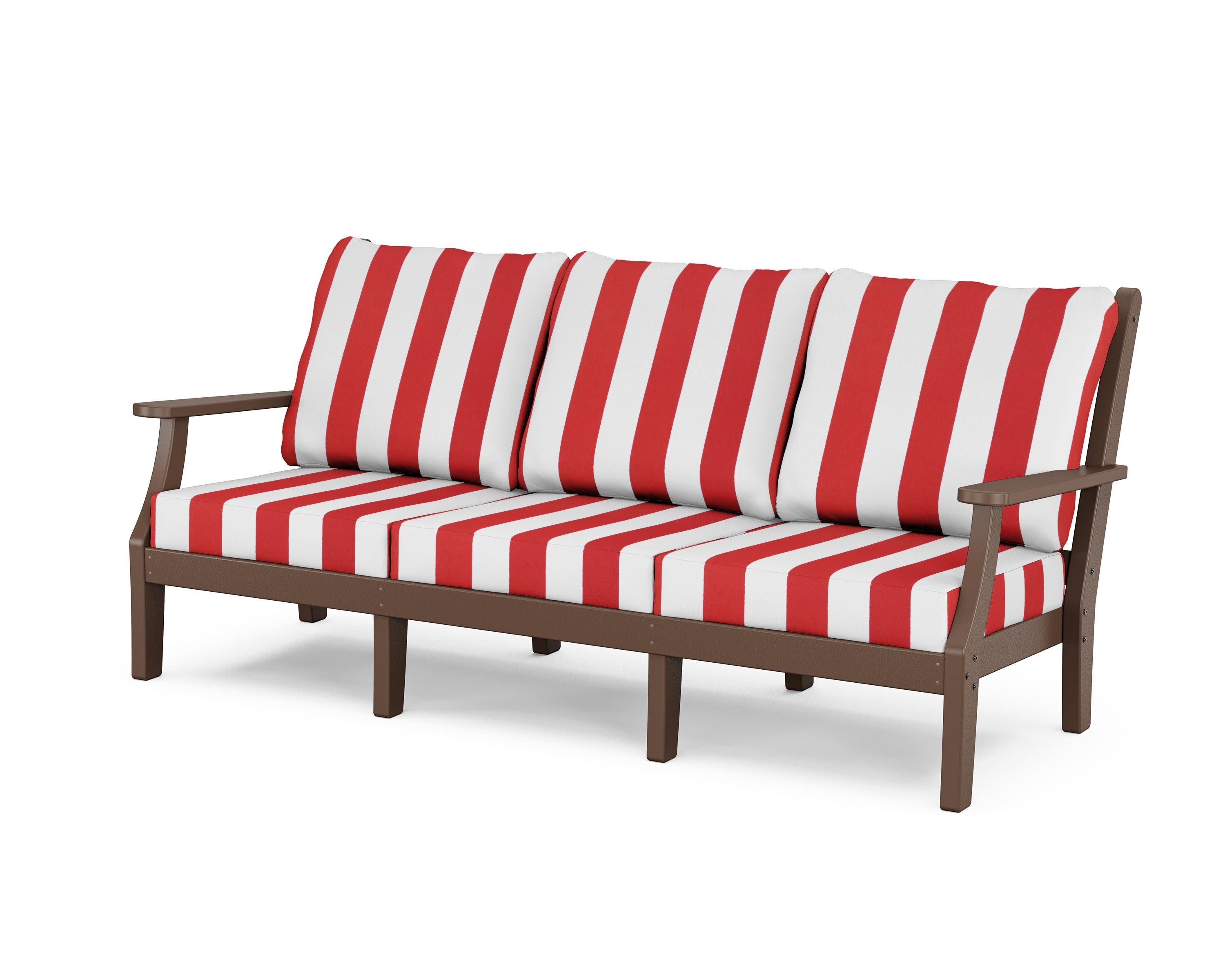 Wovendale Deep Seating Sofa in Mahogany / Cabana Stripe Crimson
