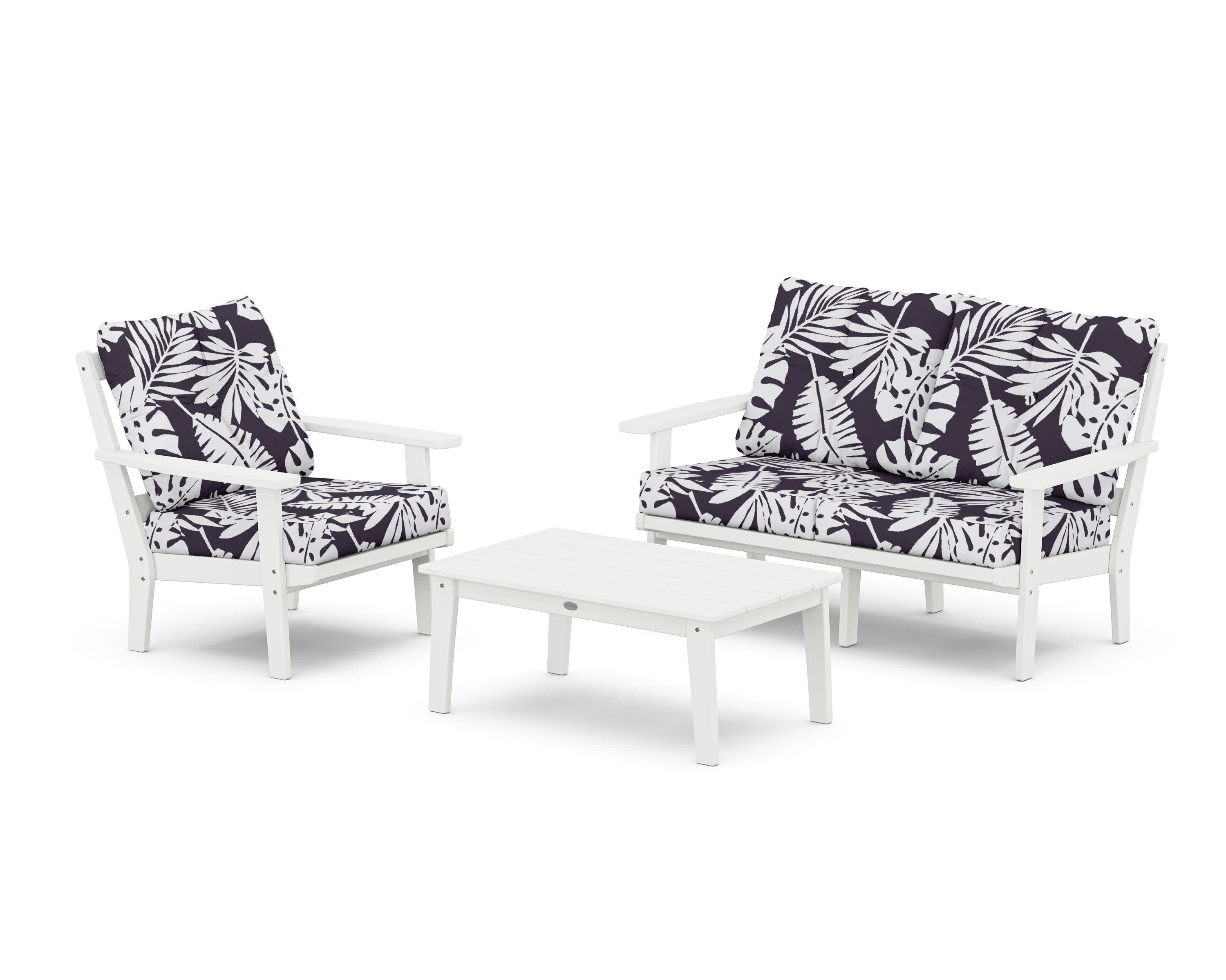 Prairie 3-Piece Deep Seating Set with Loveseat in White / Leaf Navy