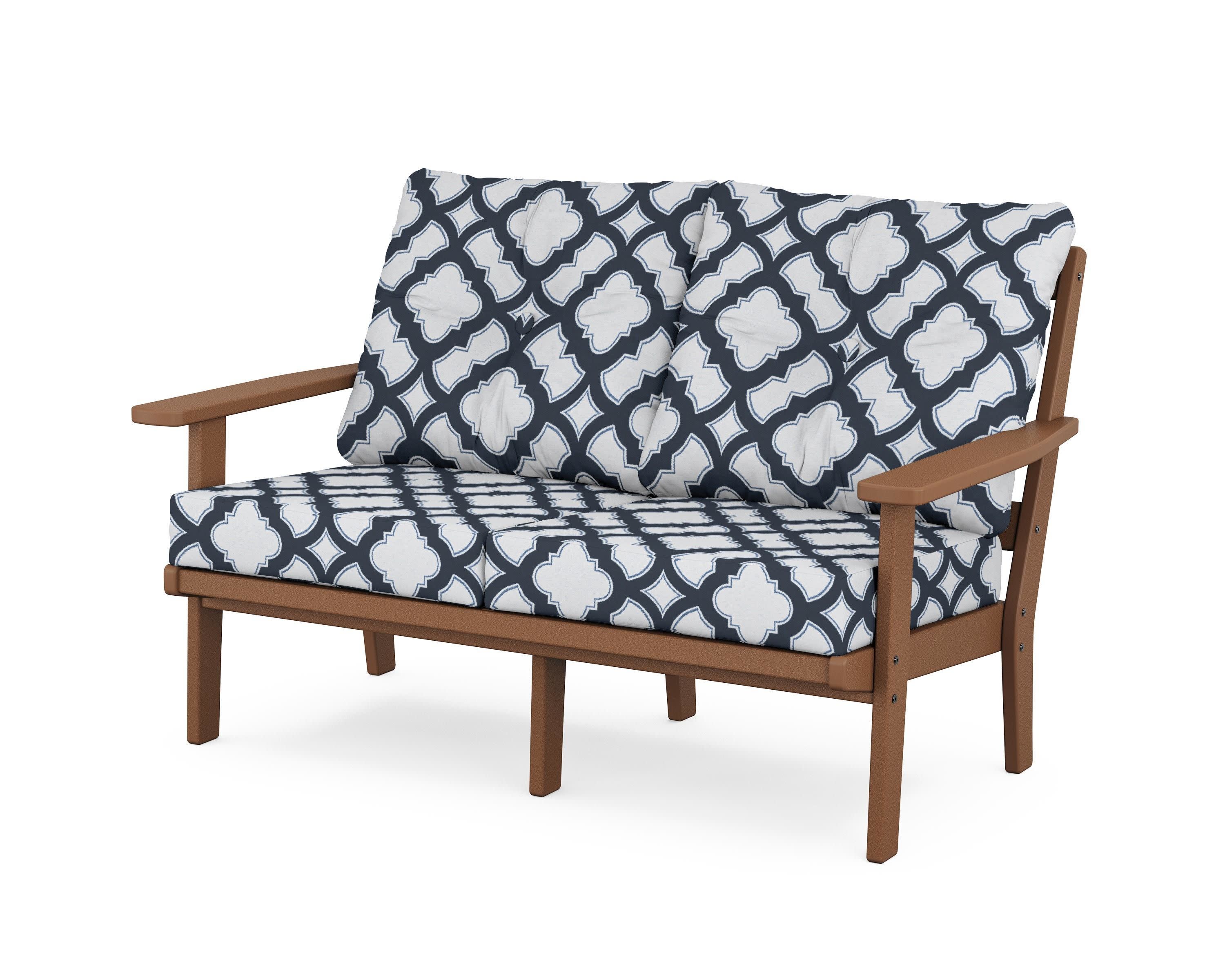 Prairie Deep SeatingLoveseat in Teak / Trellis Marine Indigo