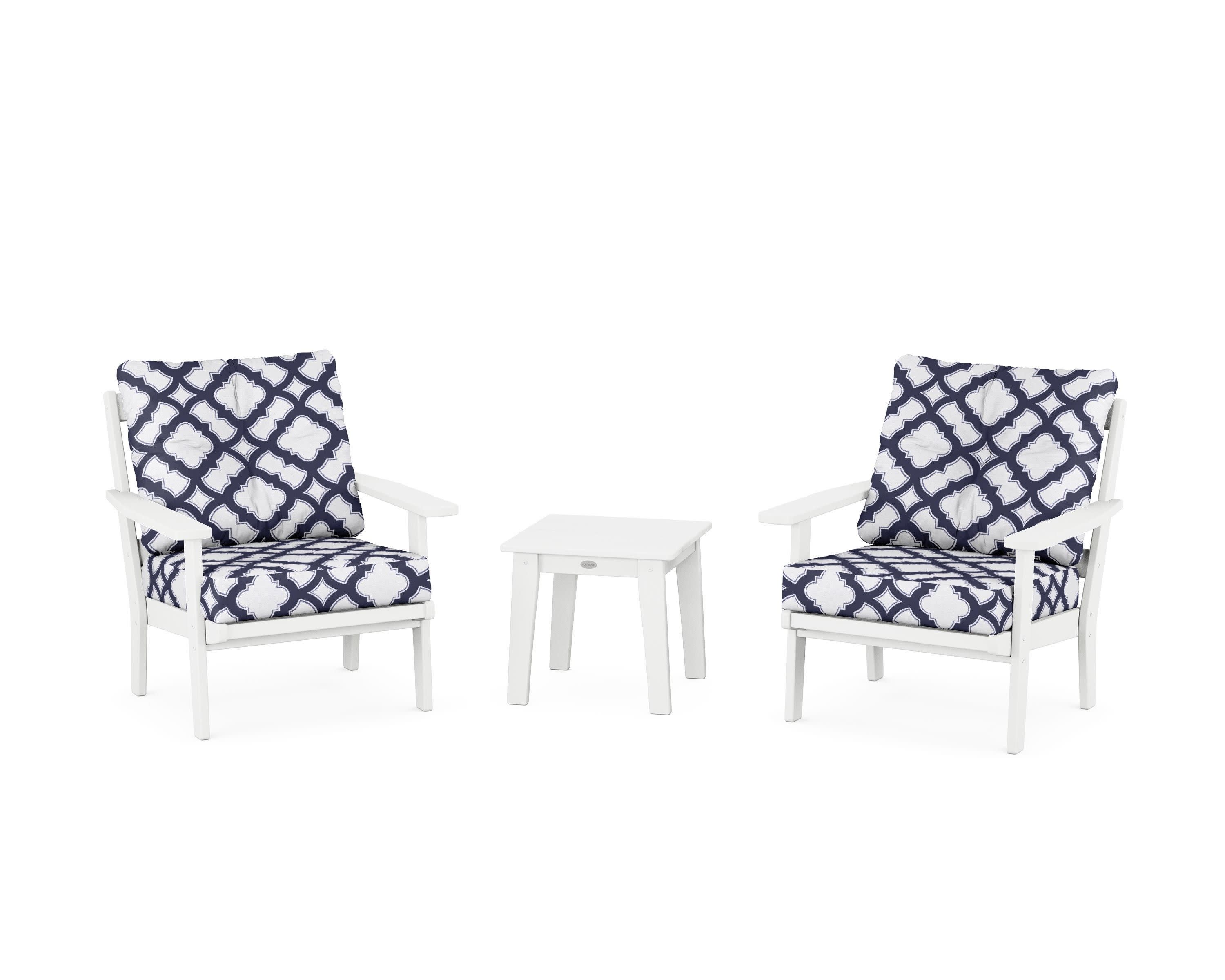 Prairie 3-Piece Deep Seating Set in White / Trellis Navy