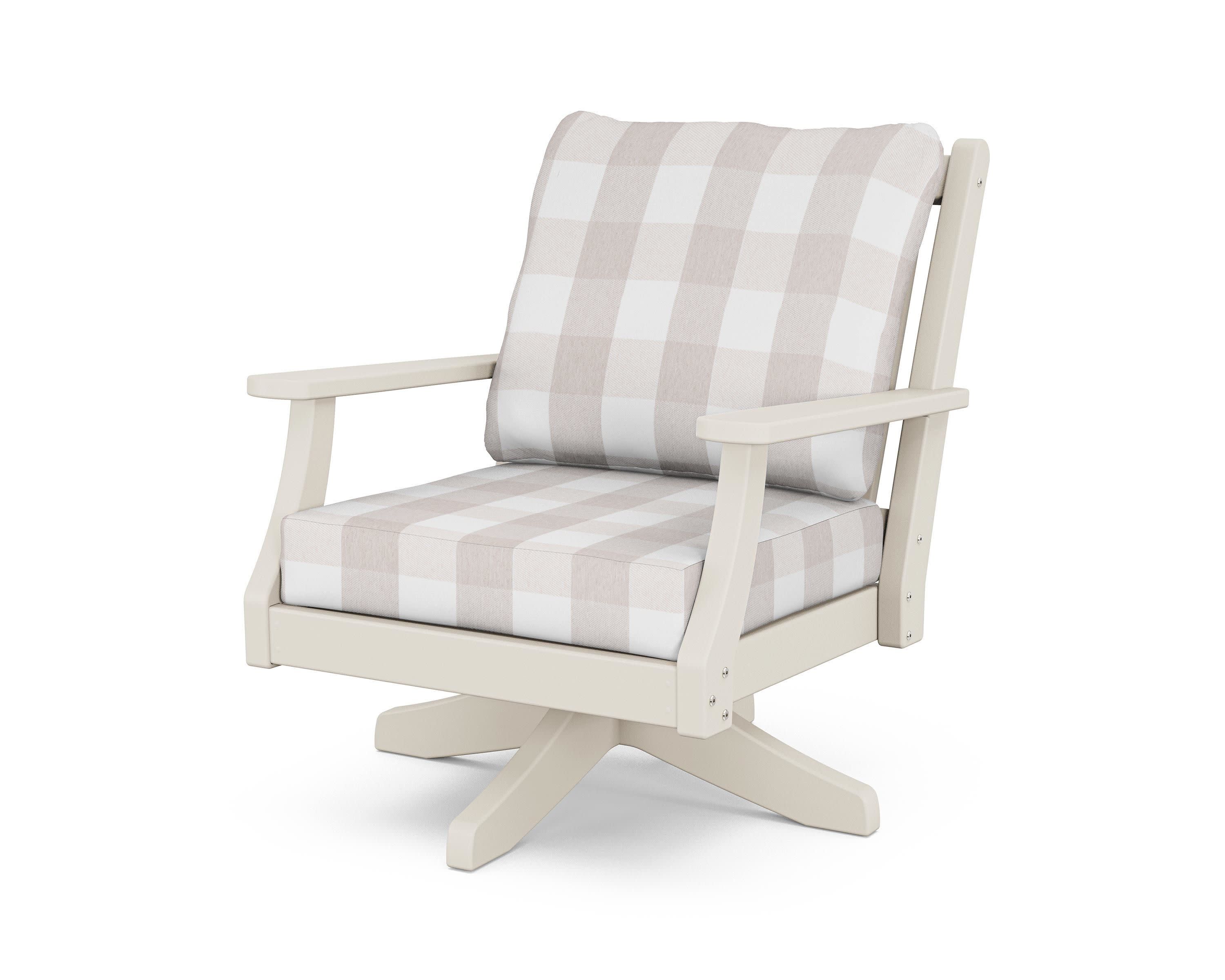 Wovendale Deep Seating Swivel Chair in Sand / Buffalo Plaid Dune Burlap