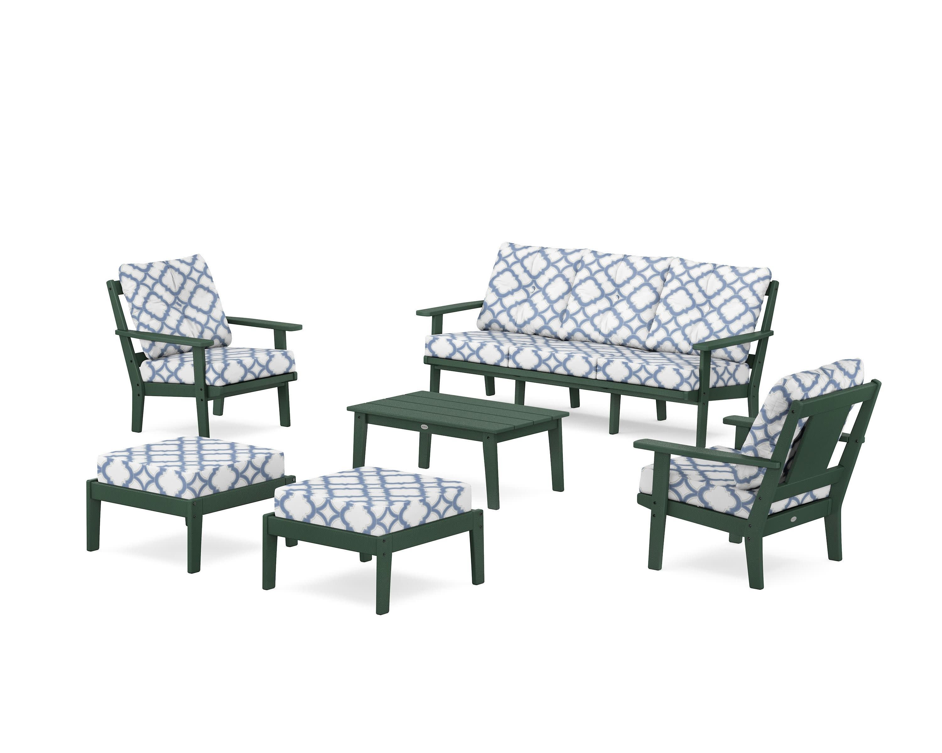 Prairie 6-Piece Lounge Sofa Set in Green / Trellis Sky Blue