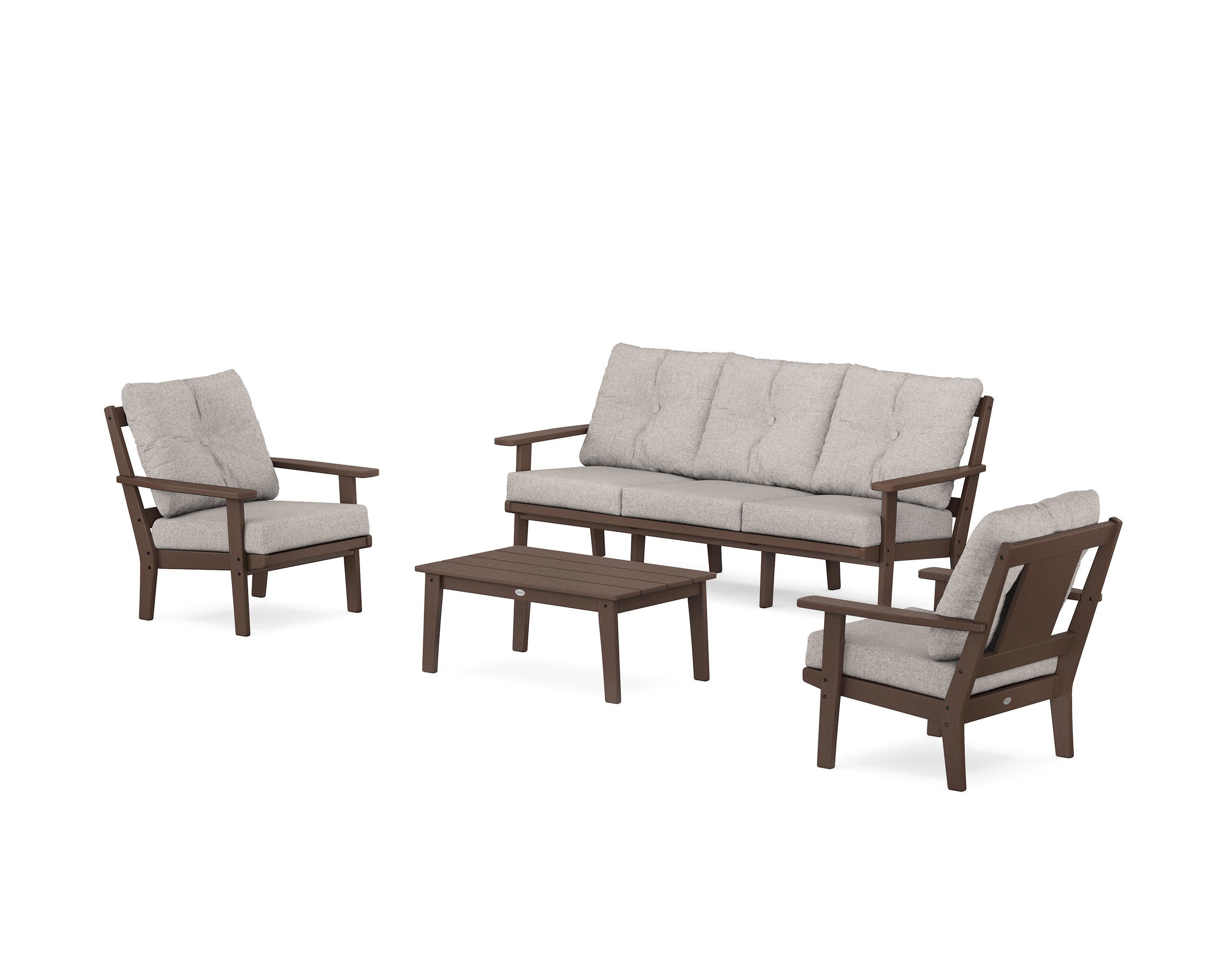 Prairie 4-Piece Deep Seating Set with Sofa in Mahogany / Weathered Tweed