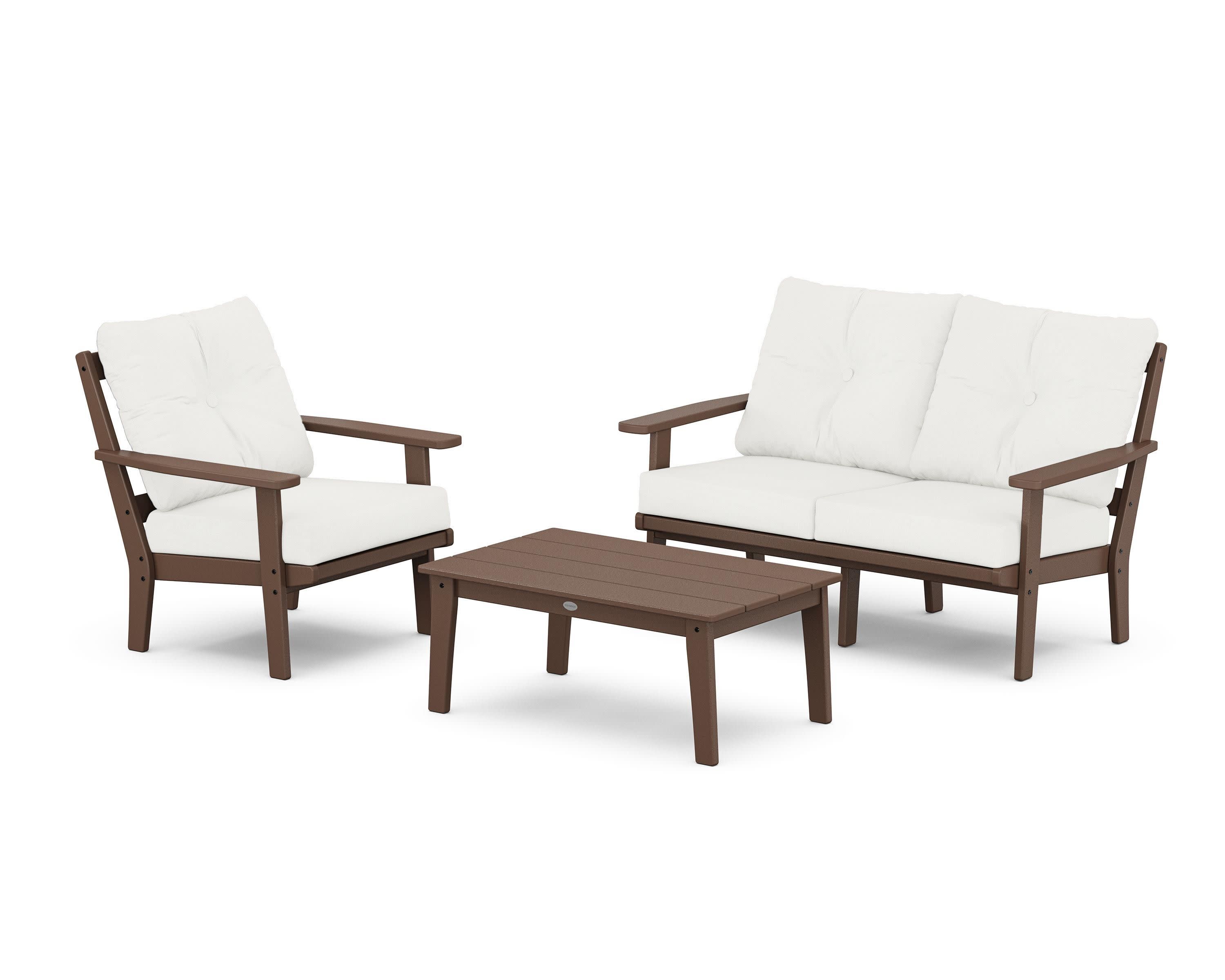 Prairie 3-Piece Deep Seating Set with Loveseat in Mahogany / Natural Linen