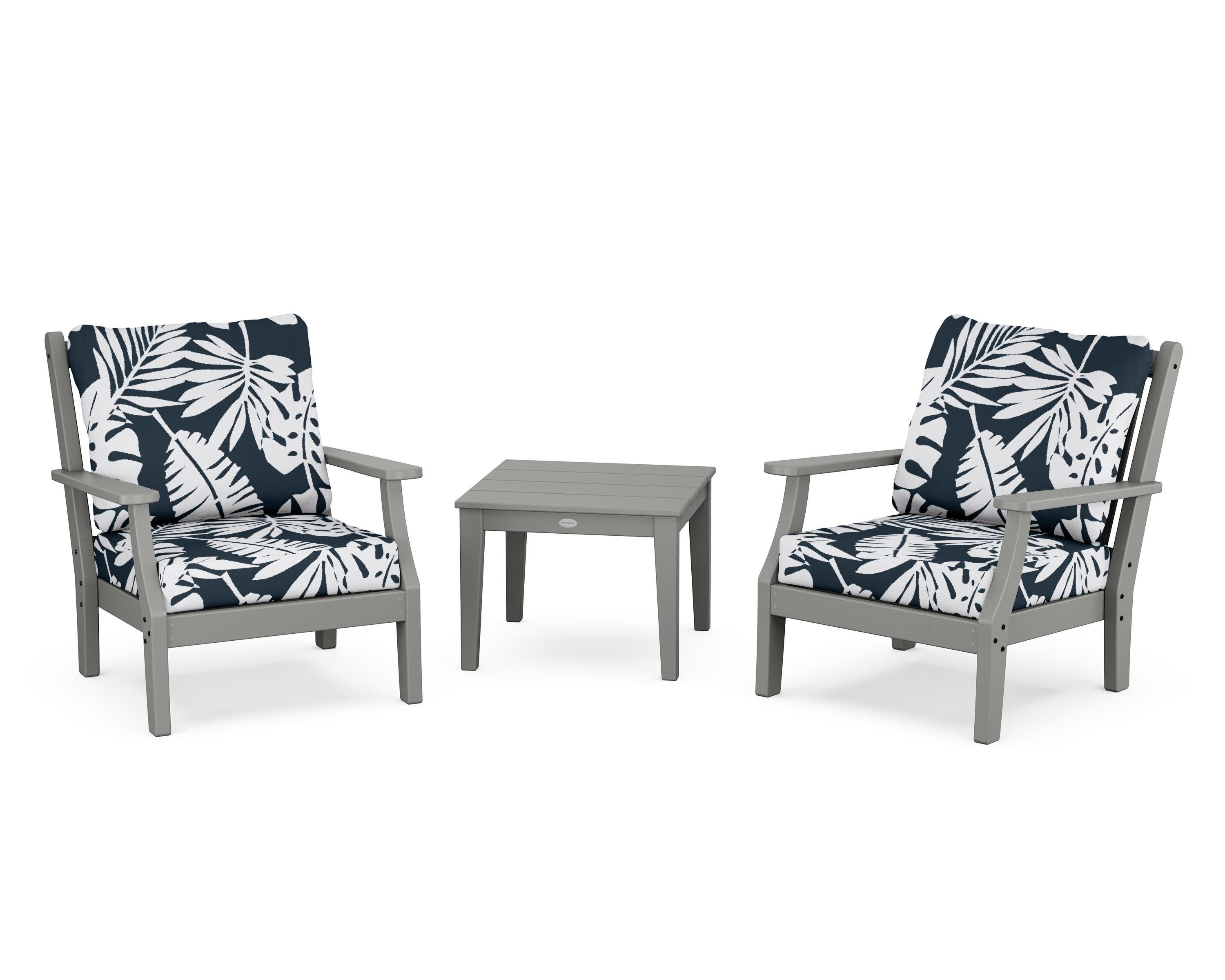 Wovendale 3-Piece Deep Seating Set in Slate Grey / Leaf Marine Indigo