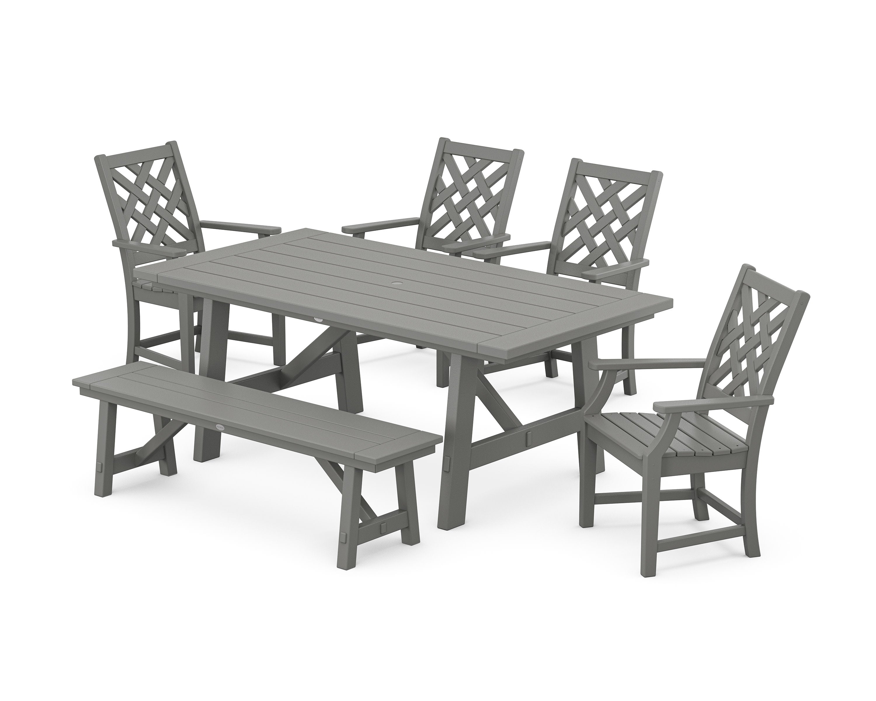 Wovendale 6-Piece Rustic Farmhouse Dining Set with Bench in Slate Grey