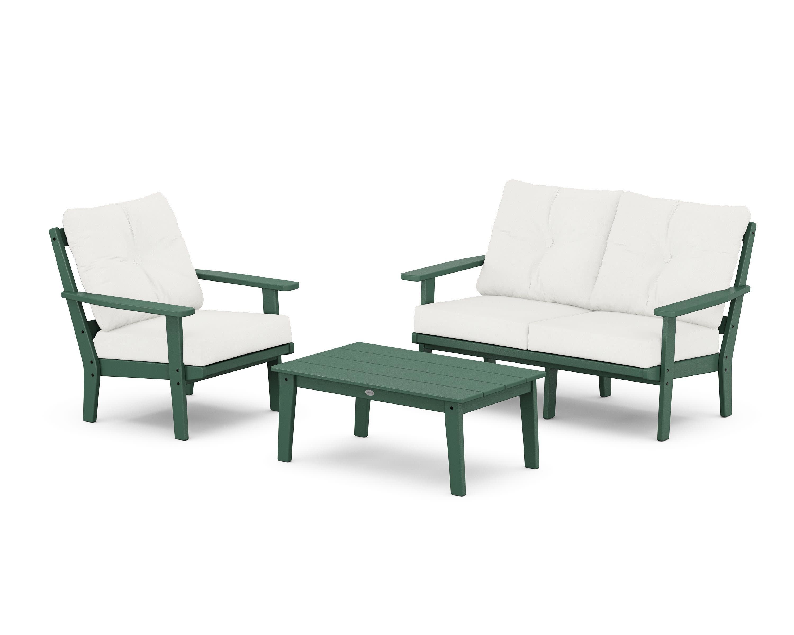 Prairie 3-Piece Deep Seating Set with Loveseat in Green / Natural Linen