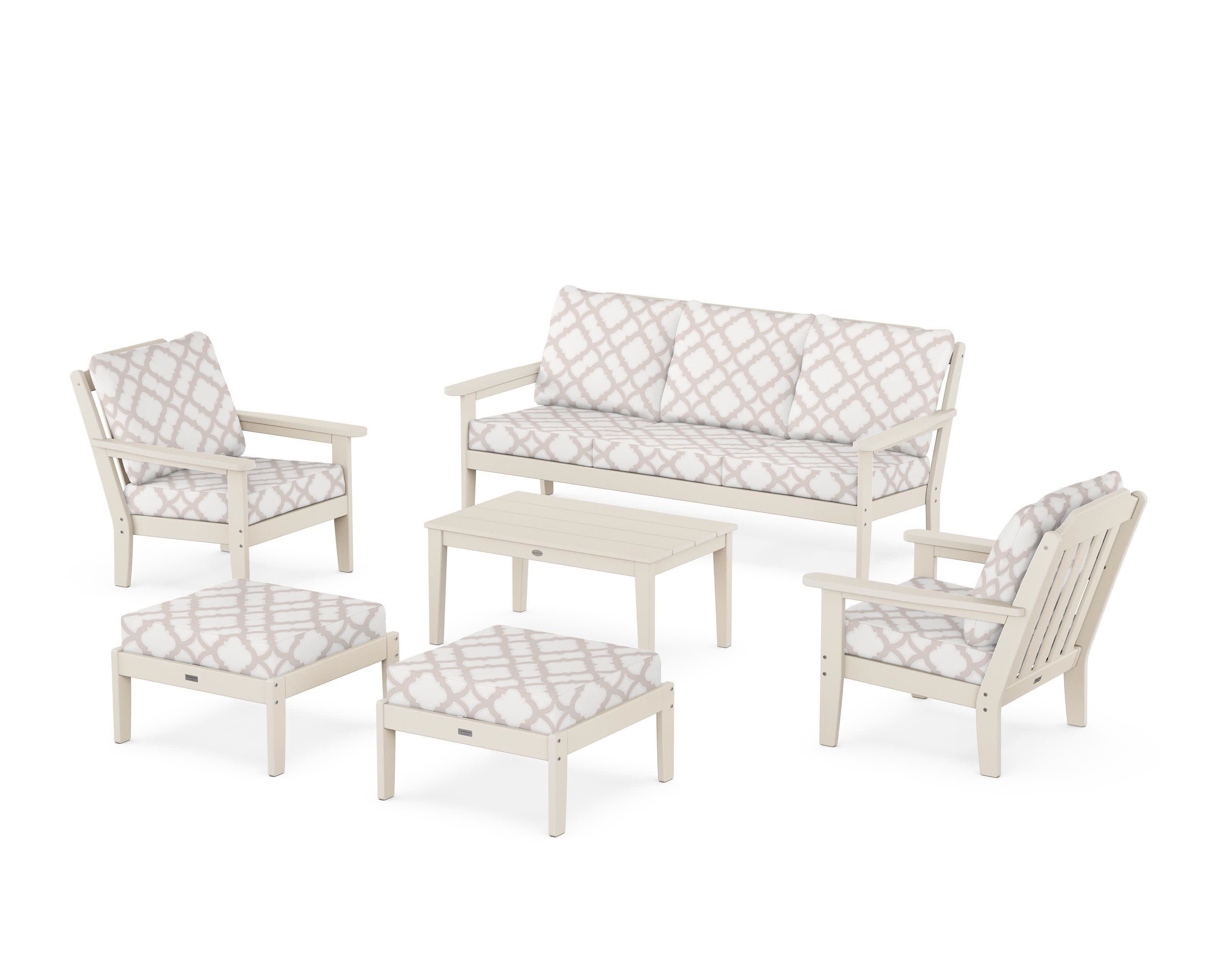 Cottage 6-Piece Lounge Sofa Set in Sand / Trellis Dune Burlap