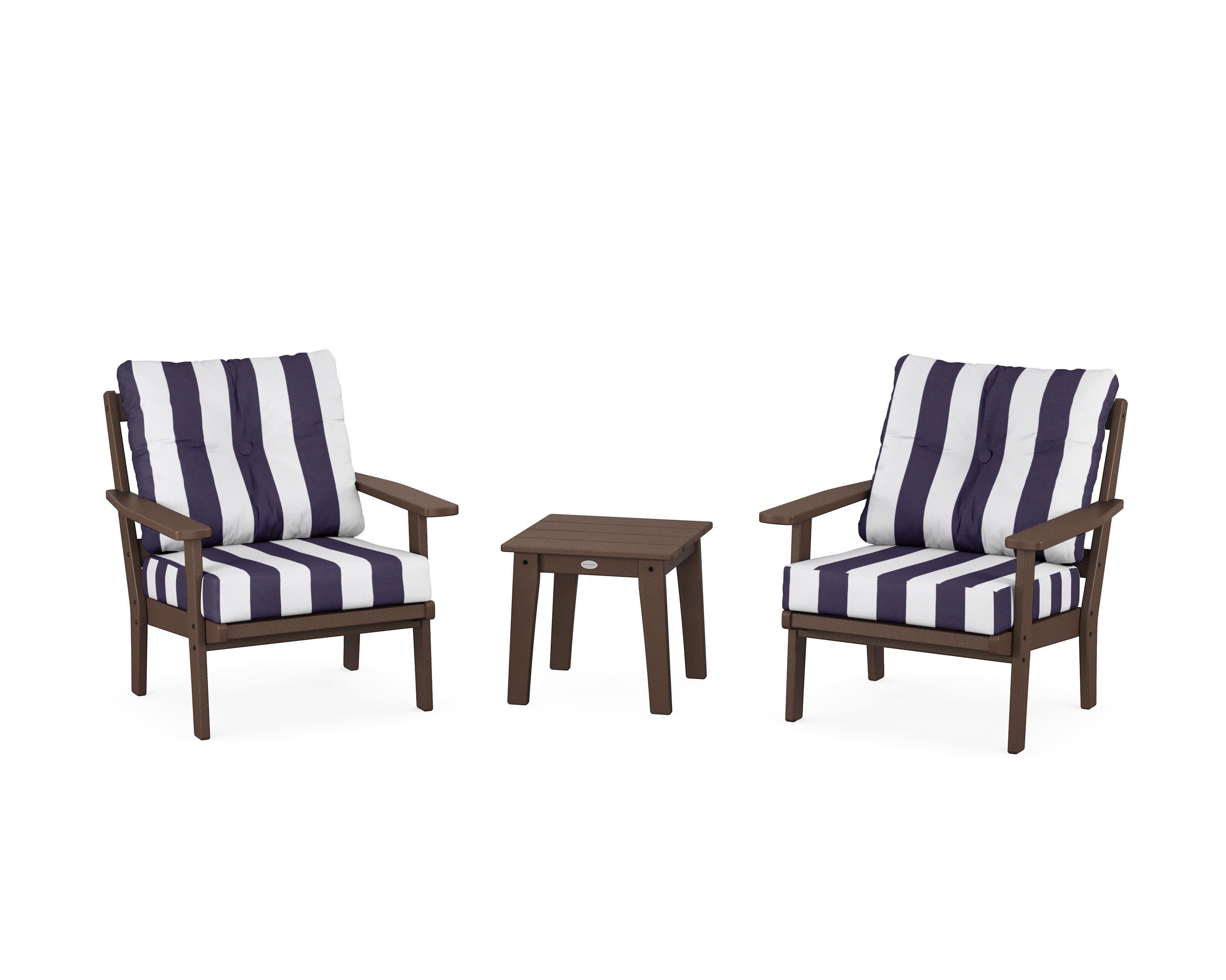 Prairie 3-Piece Deep Seating Set in Mahogany / Cabana Stripe Navy