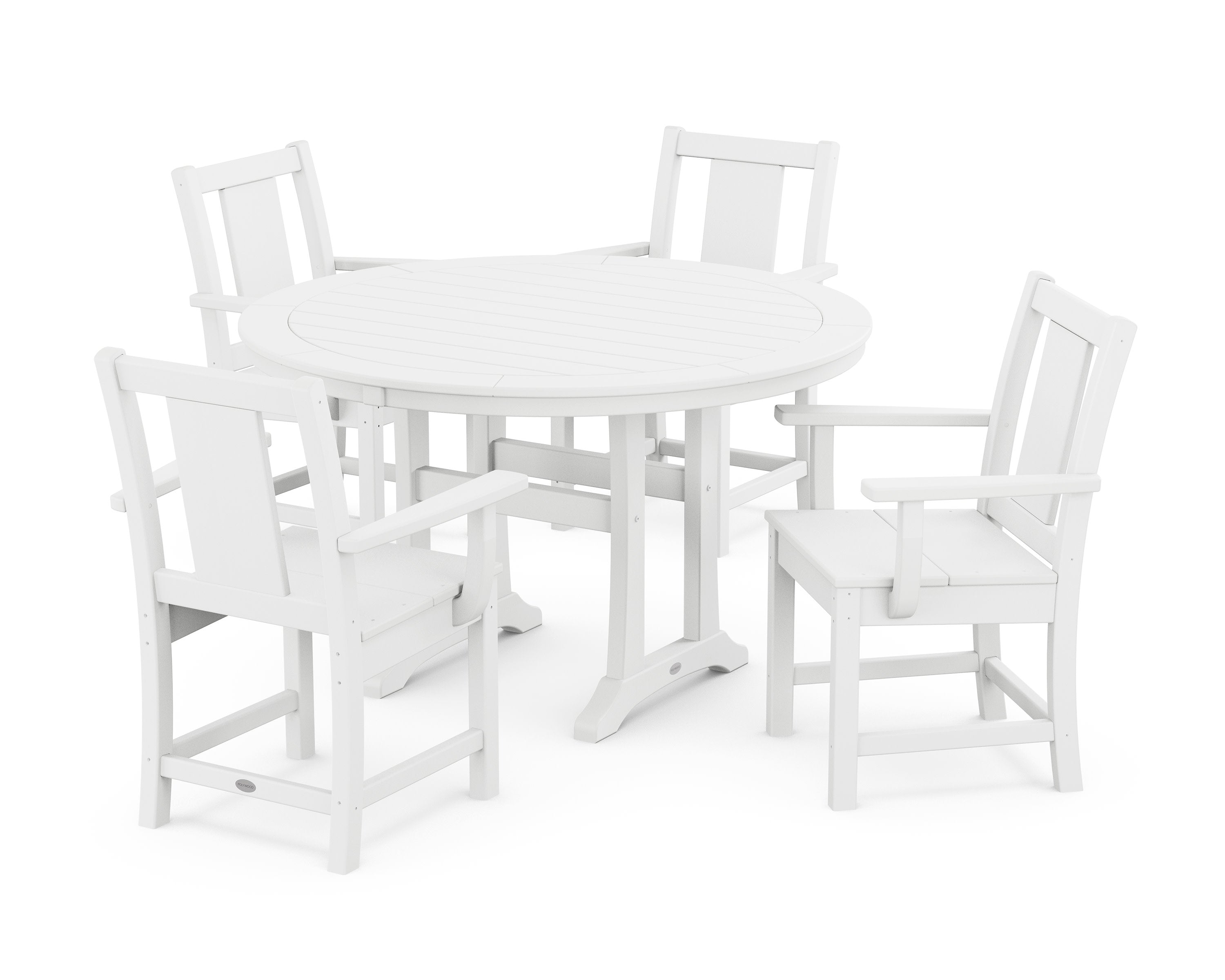 Prairie 5-Piece Round Dining Set with Trestle Legs in White
