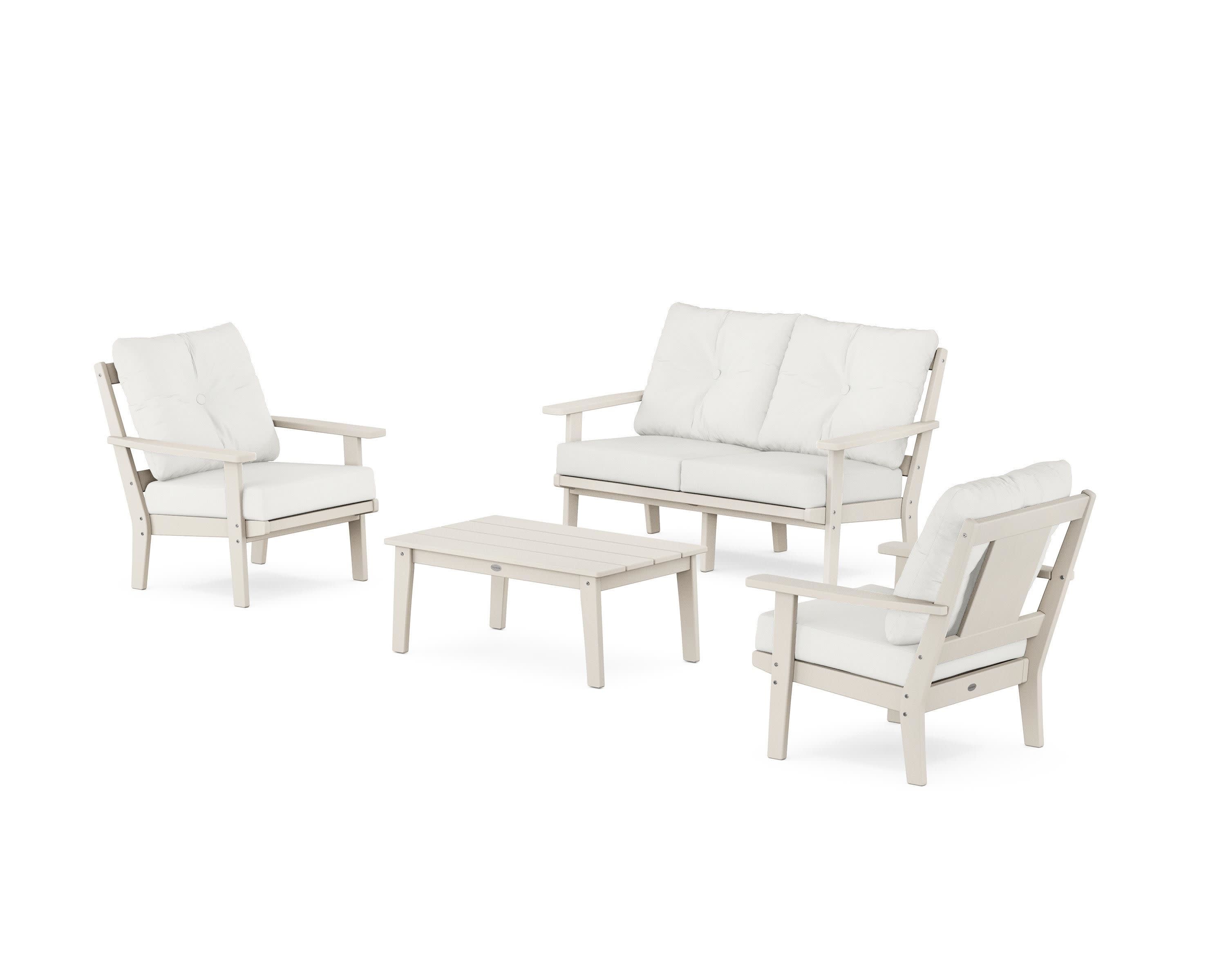 Prairie 4-Piece Deep Seating Set with Loveseat in Sand / Natural Linen