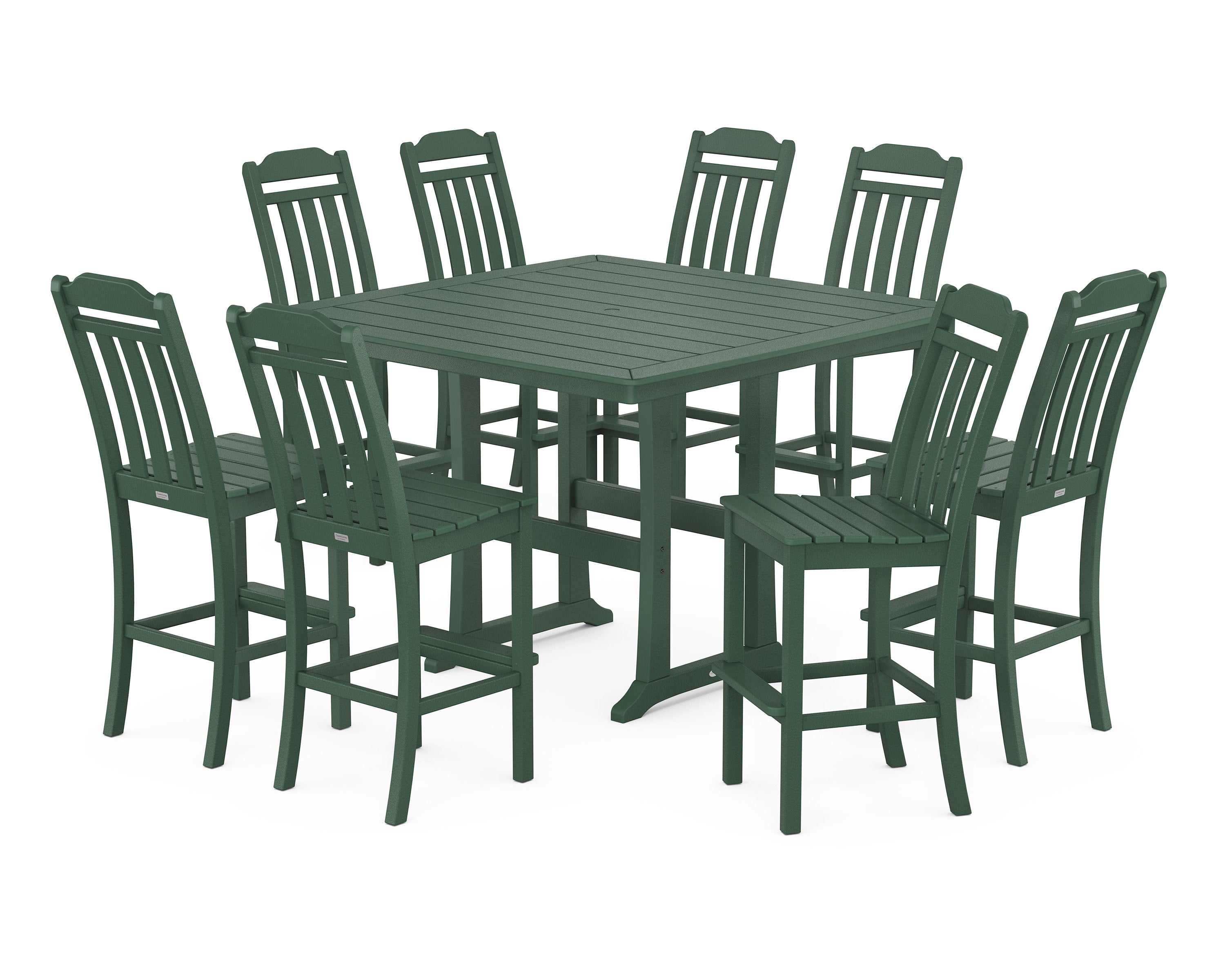 Cottage 9-Piece Square Side Chair Bar Set with Trestle Legs in Green