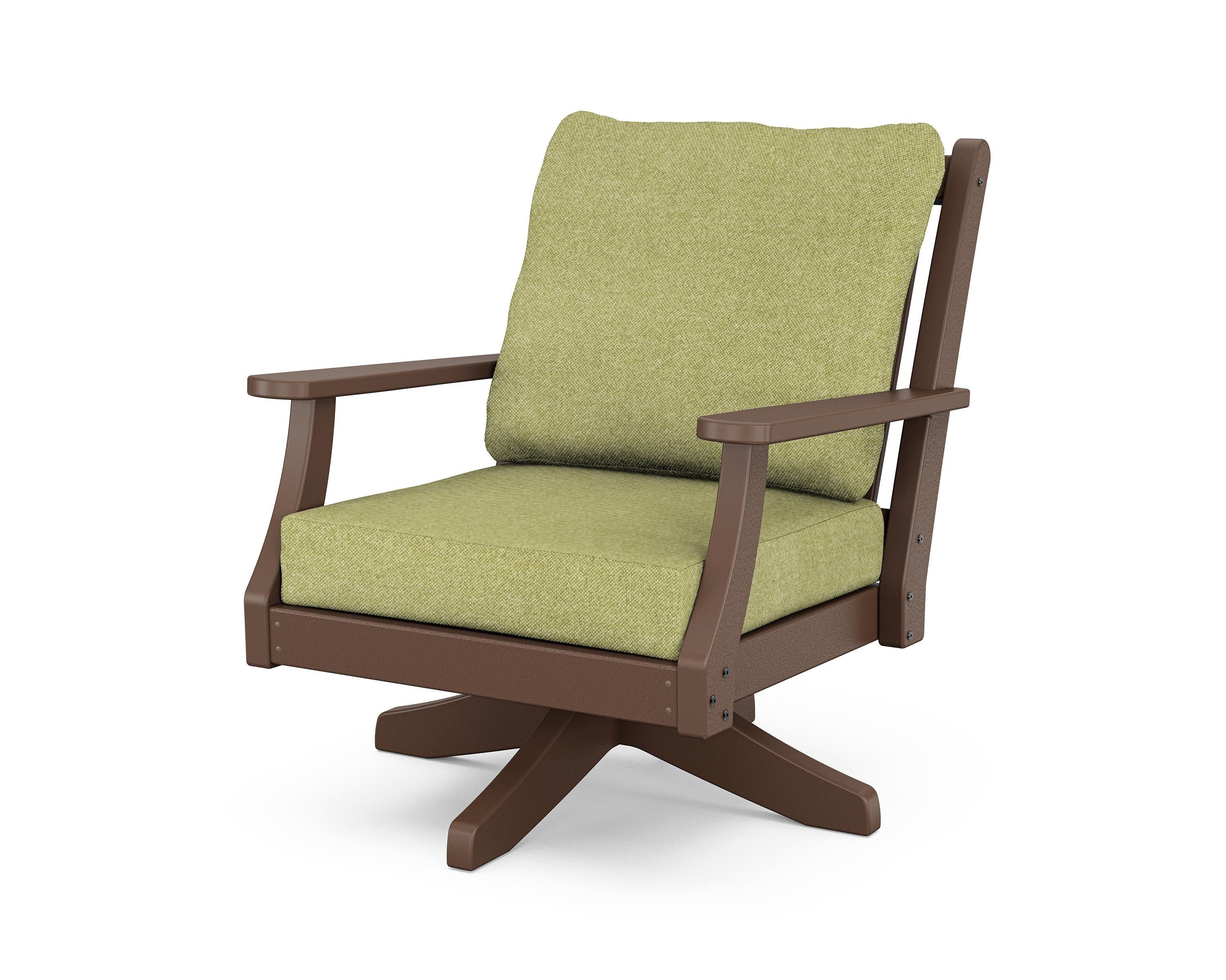 Wovendale Deep Seating Swivel Chair in Mahogany / Chartreuse Boucle