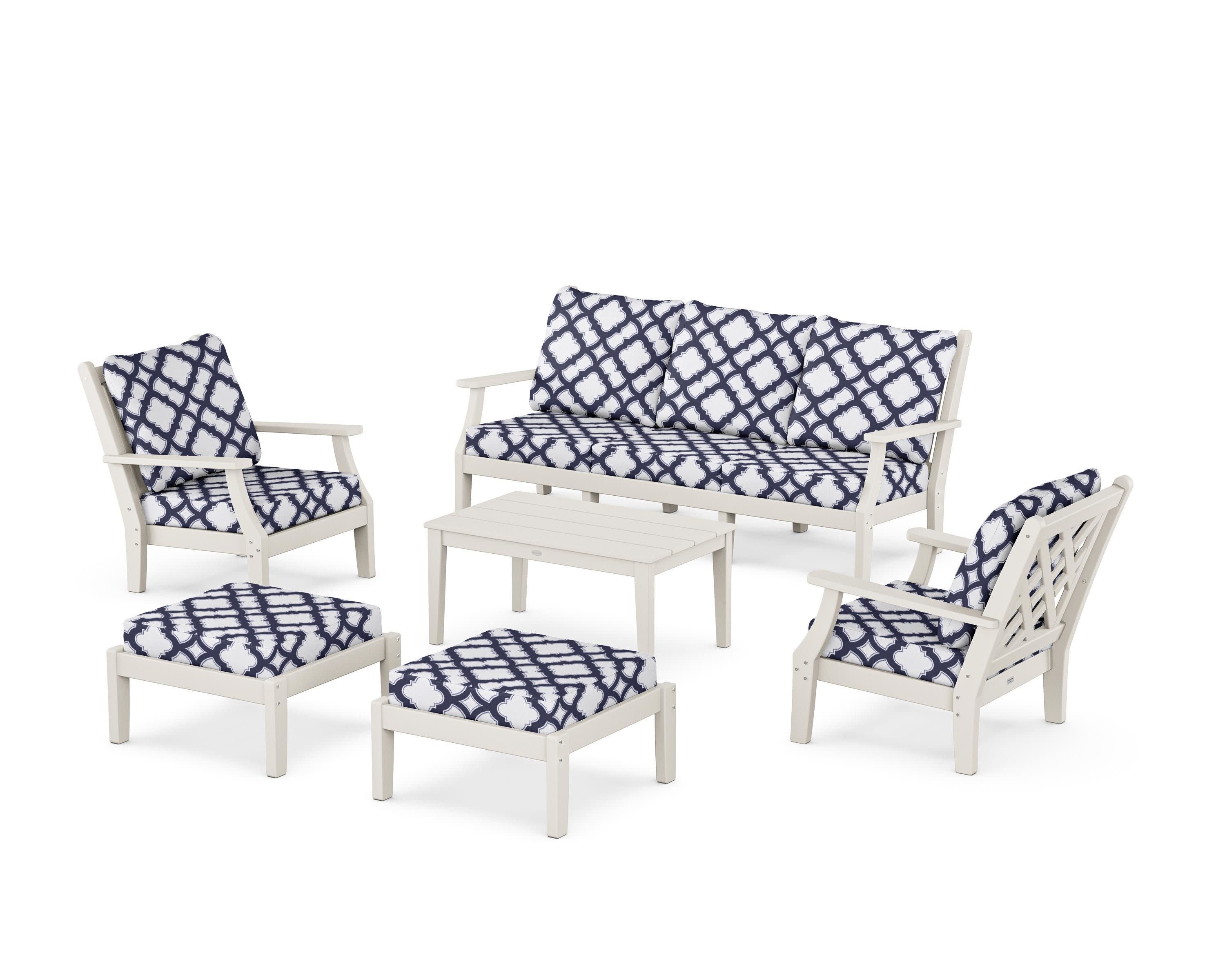 Wovendale 6-Piece Lounge Sofa Set in Sand / Trellis Navy