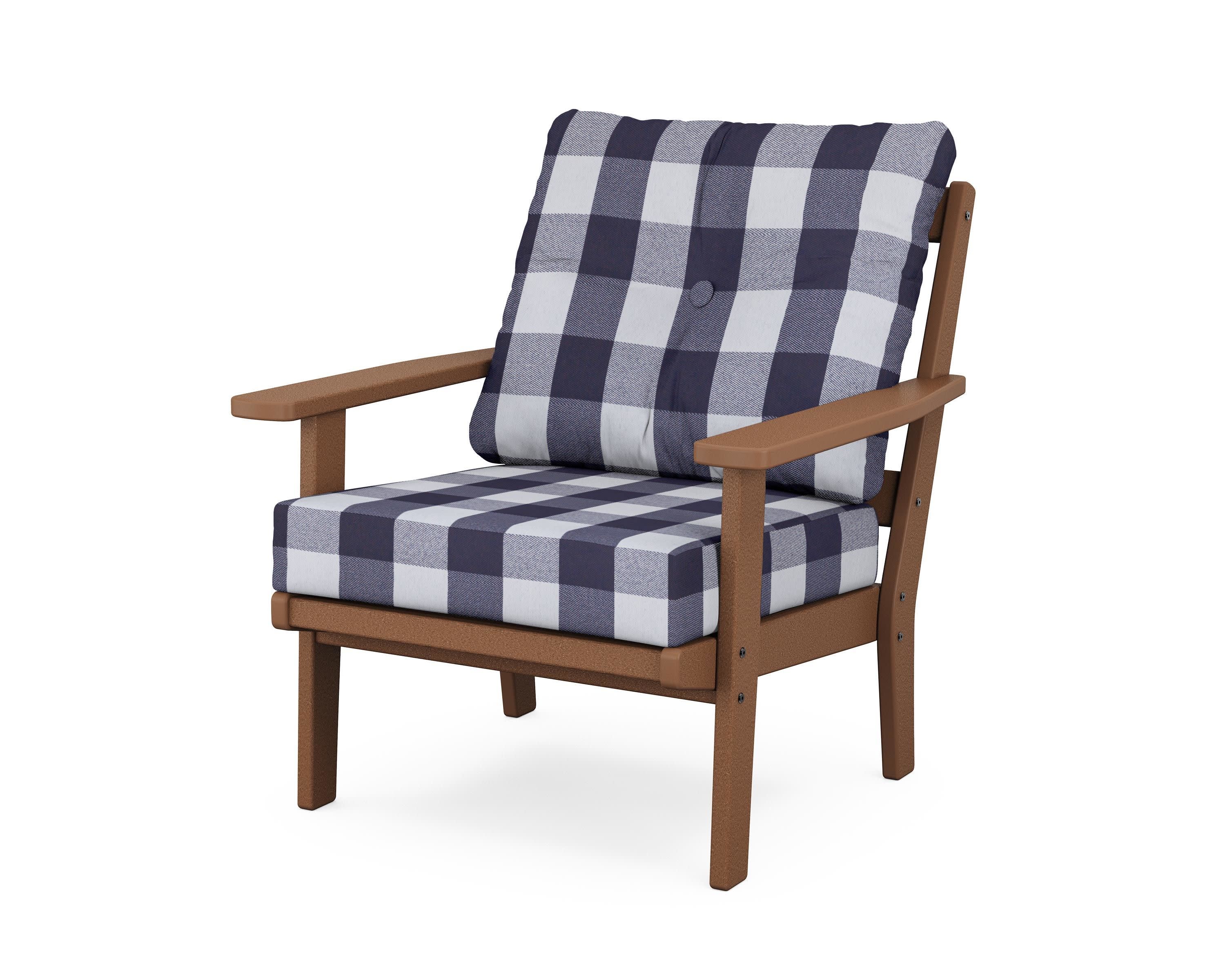 Prairie Deep Seating Chair in Teak / Buffalo Plaid Navy