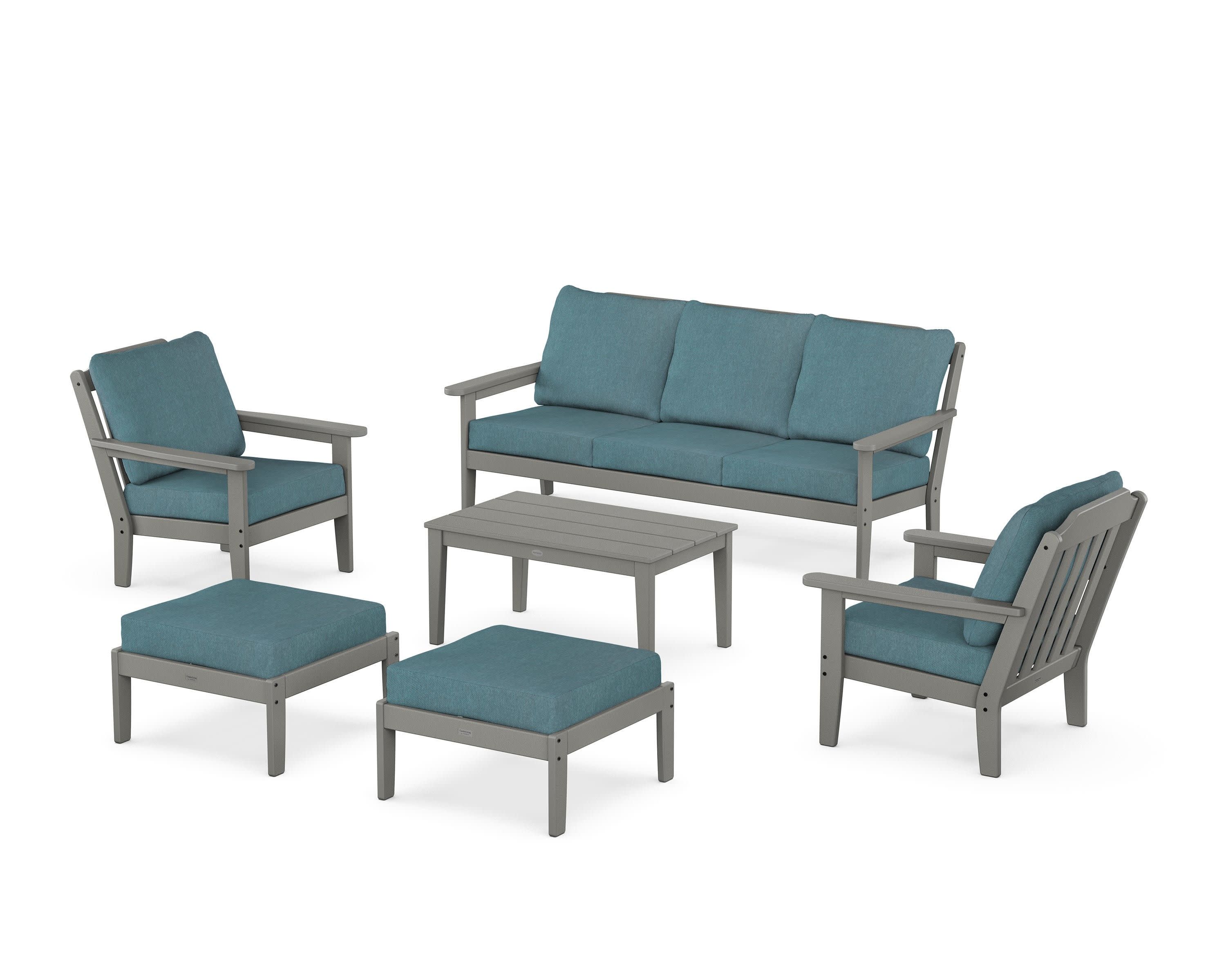 Cottage 6-Piece Lounge Sofa Set in Slate Grey / Ocean Teal