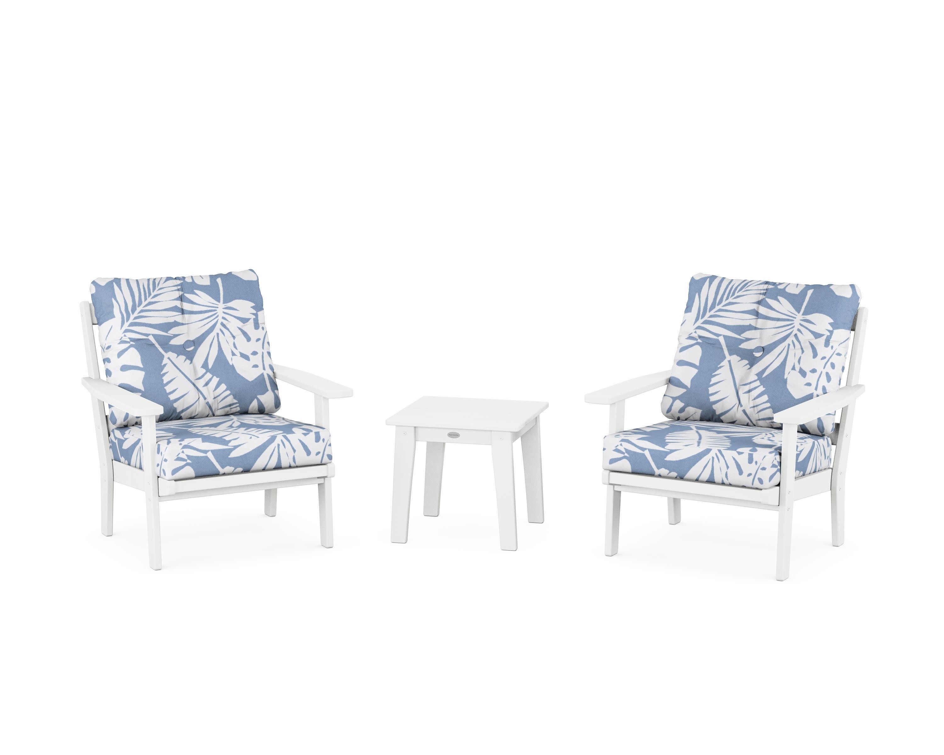 Prairie 3-Piece Deep Seating Set in White / Leaf Sky Blue