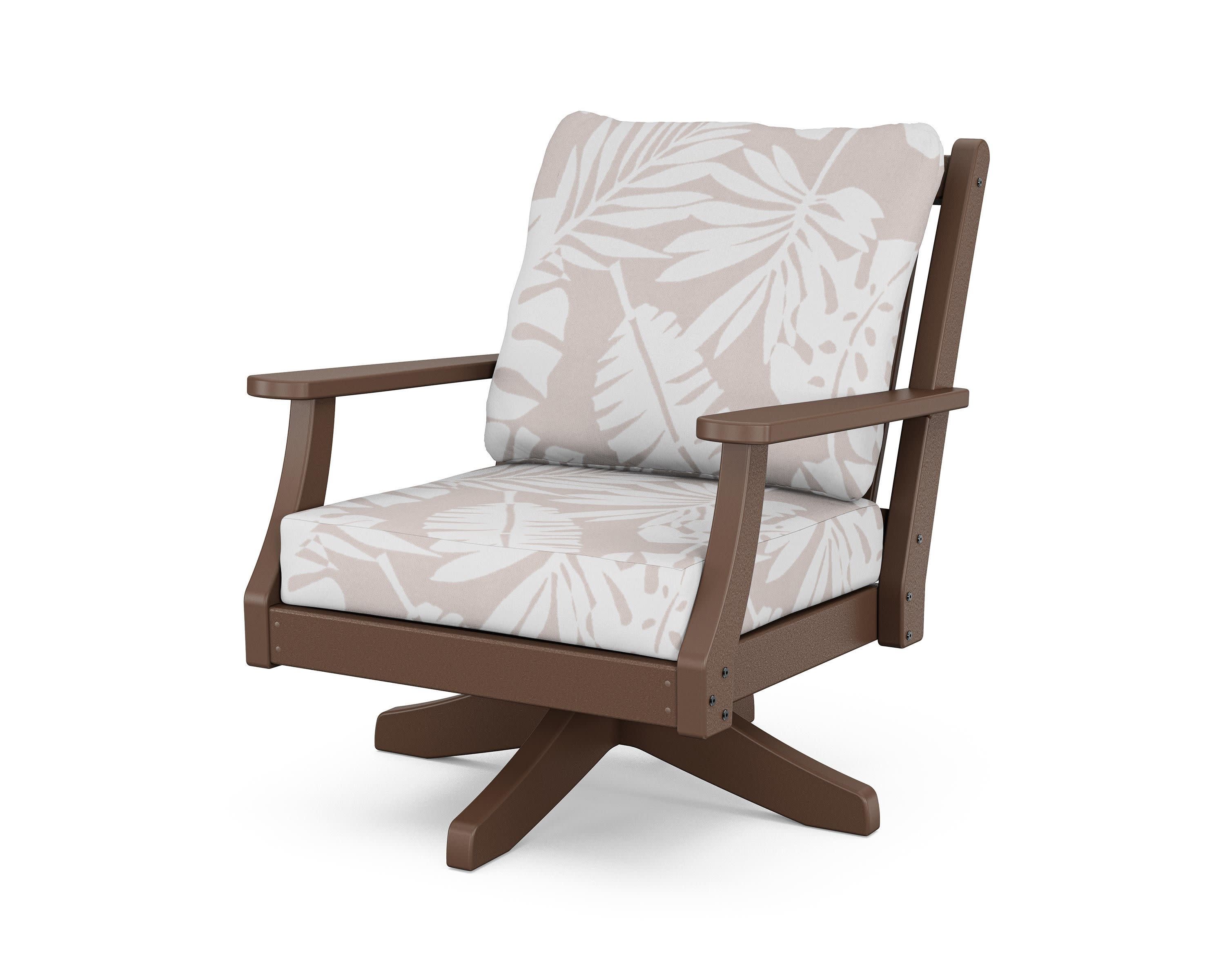 Wovendale Deep Seating Swivel Chair in Mahogany / Leaf Dune Burlap