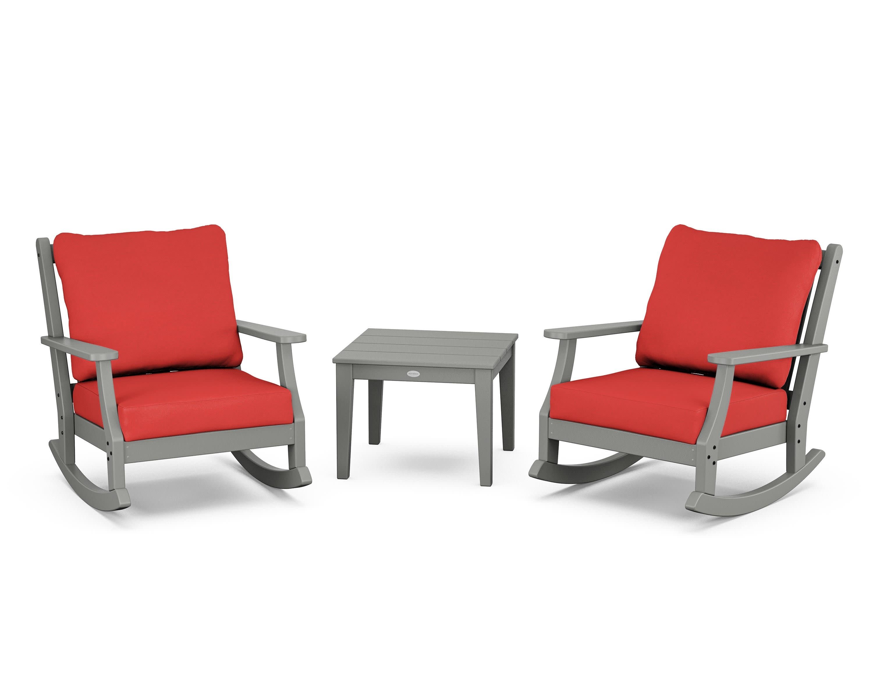 Wovendale 3-Piece Deep Seating Rocker Set in Slate Grey / Crimson Linen