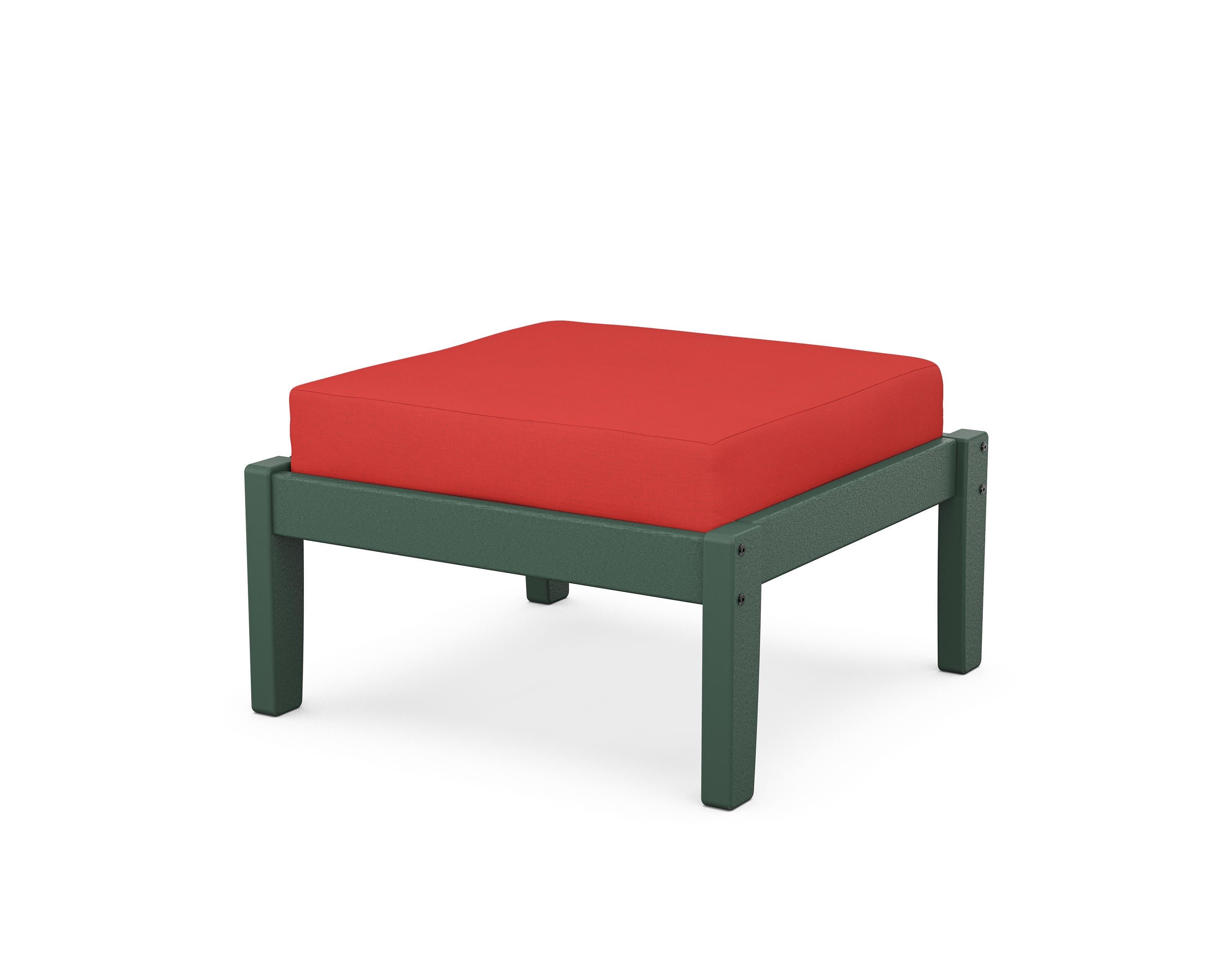 Deep Seating Ottoman in Green / Crimson Linen