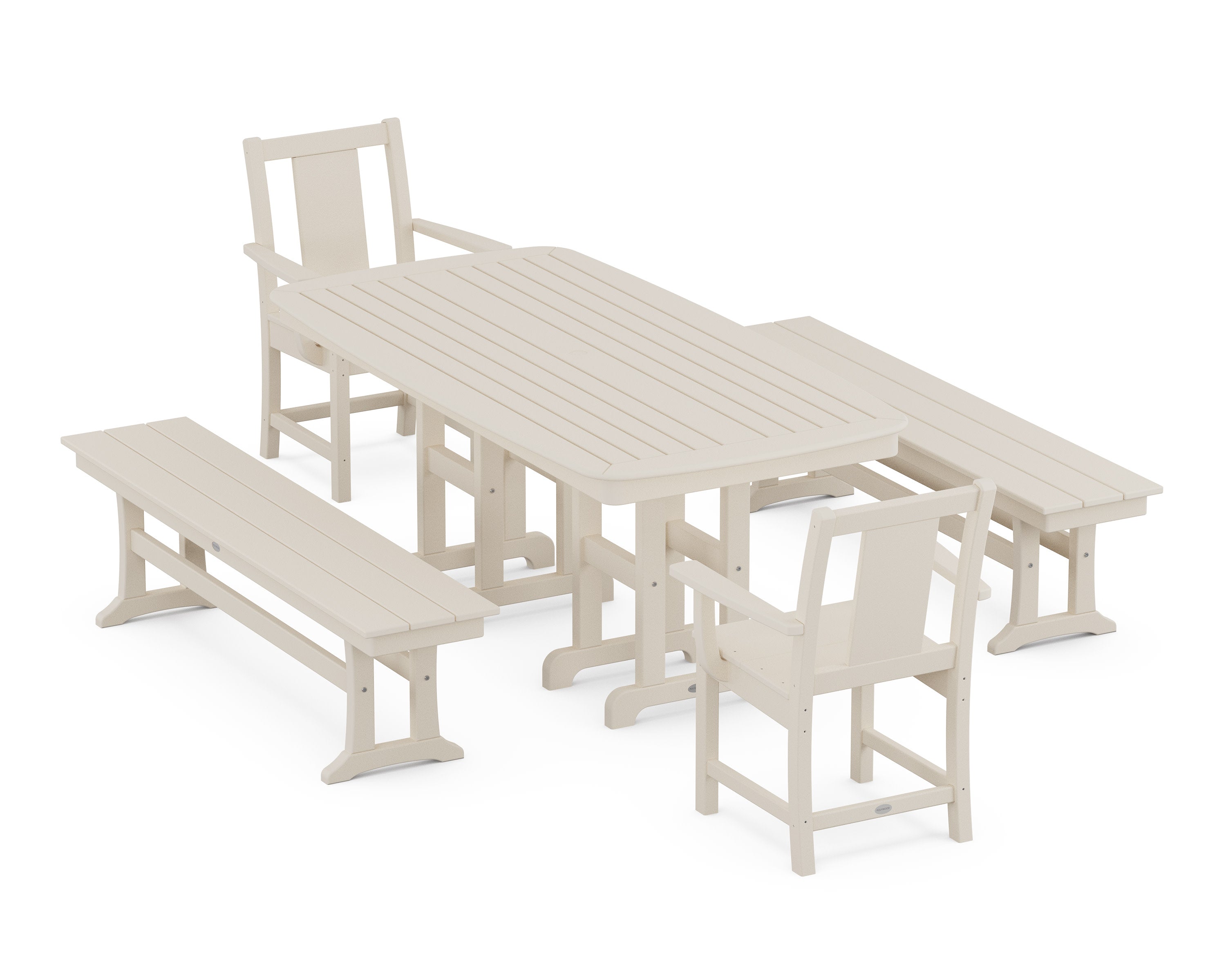 Prairie 5-Piece Dining Set with Benches in Sand