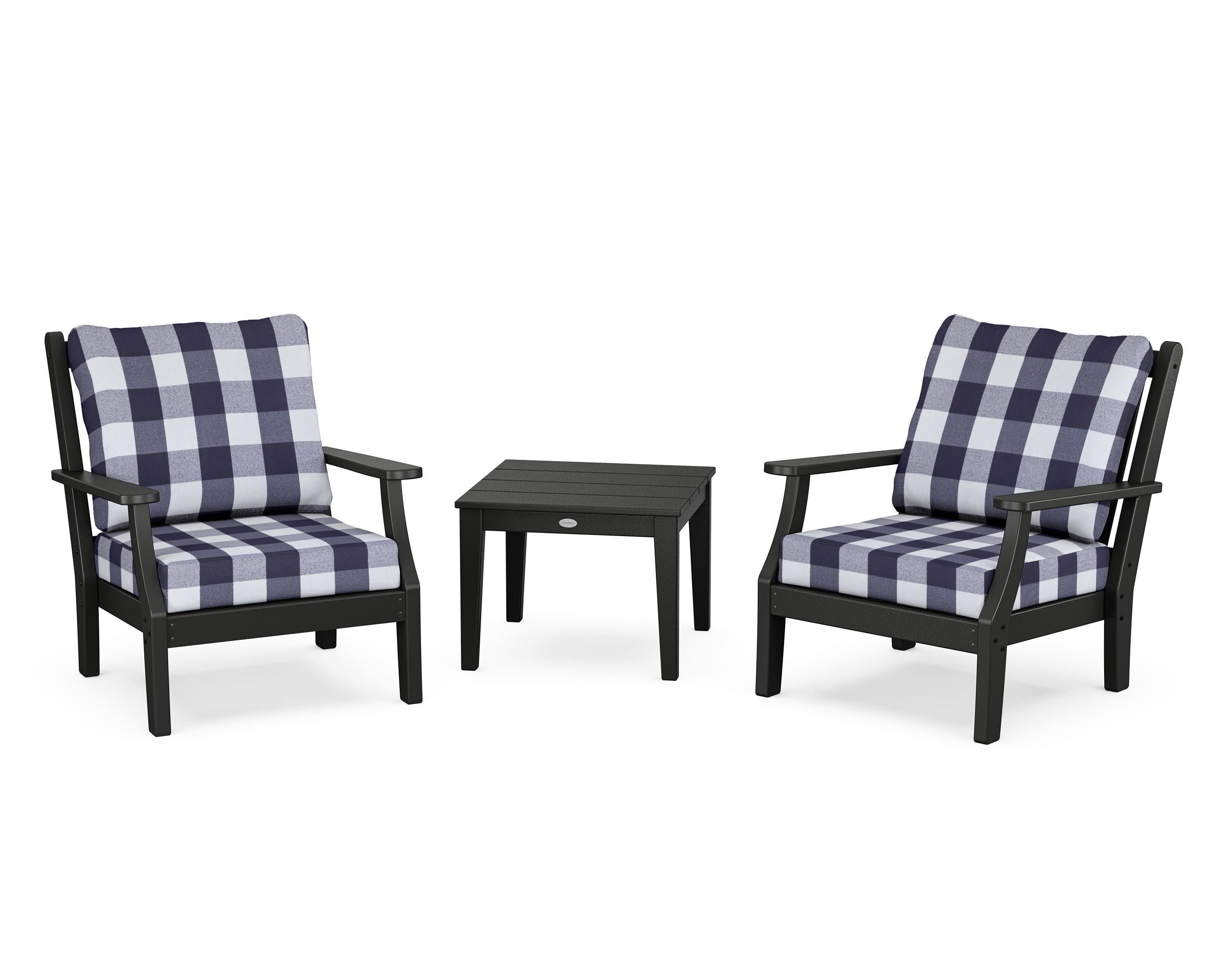 Wovendale 3-Piece Deep Seating Set in Black / Buffalo Plaid Navy