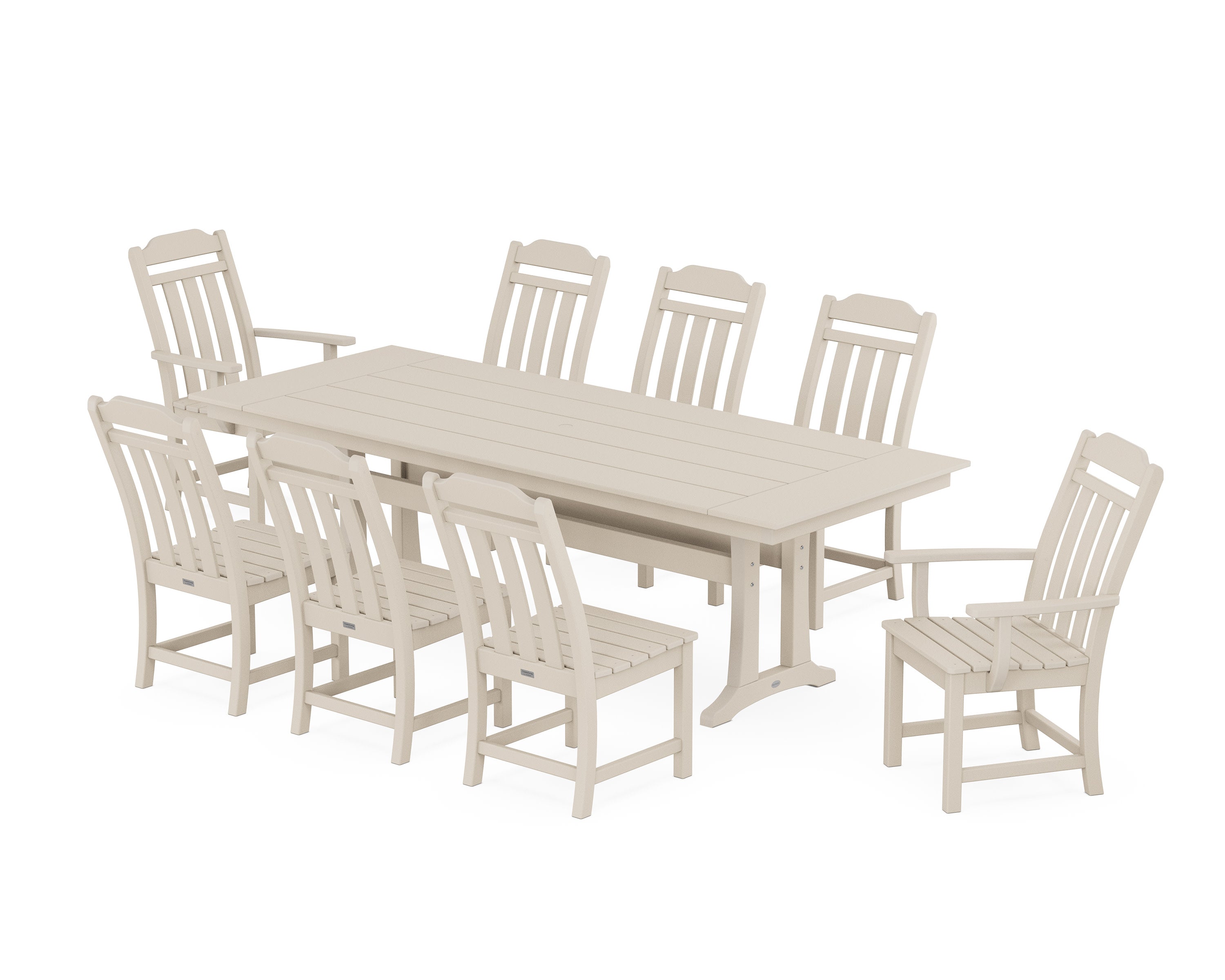 Cottage 9-Piece Farmhouse Dining Set with Trestle Legs in Sand
