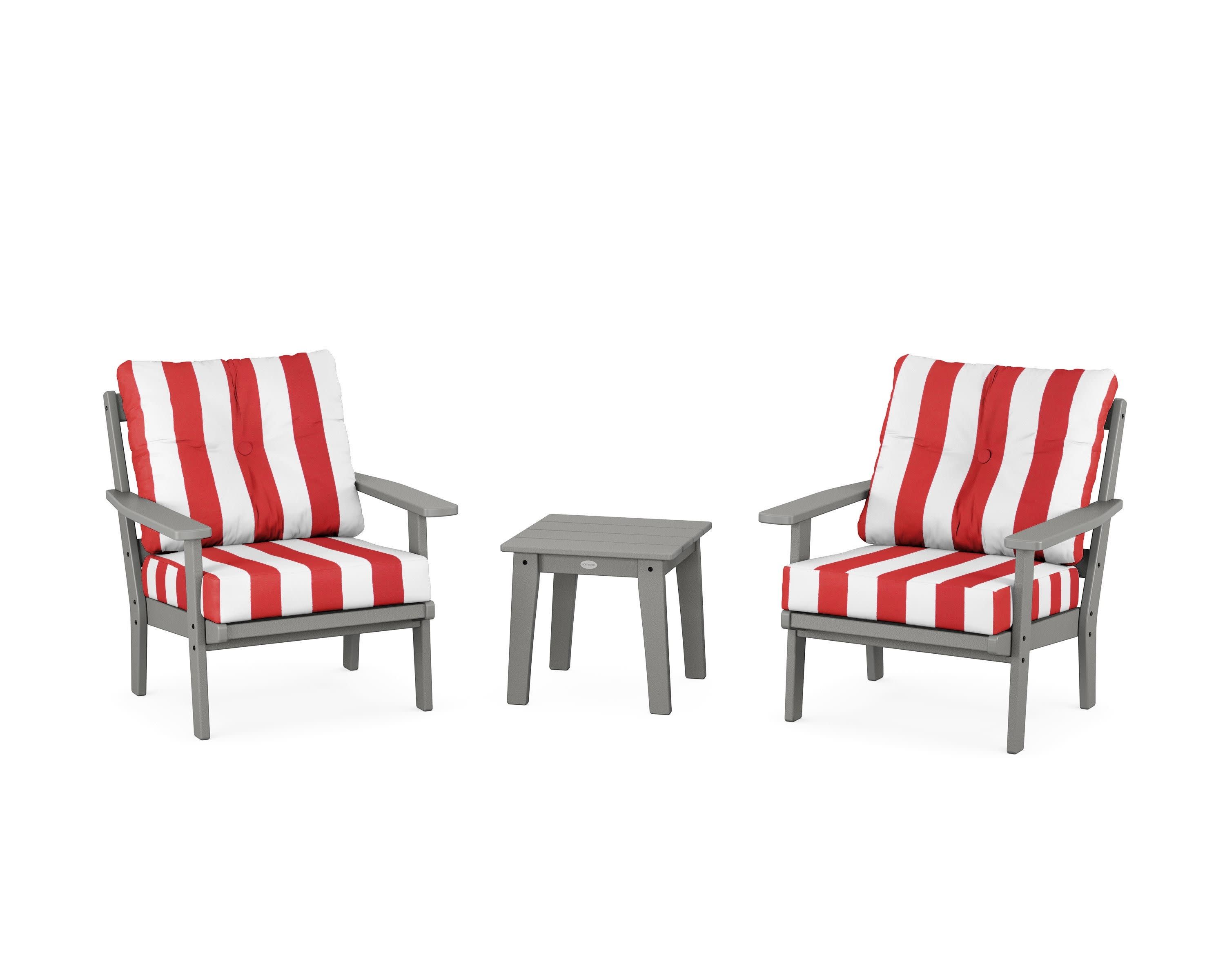 Prairie 3-Piece Deep Seating Set in Slate Grey / Cabana Stripe Crimson