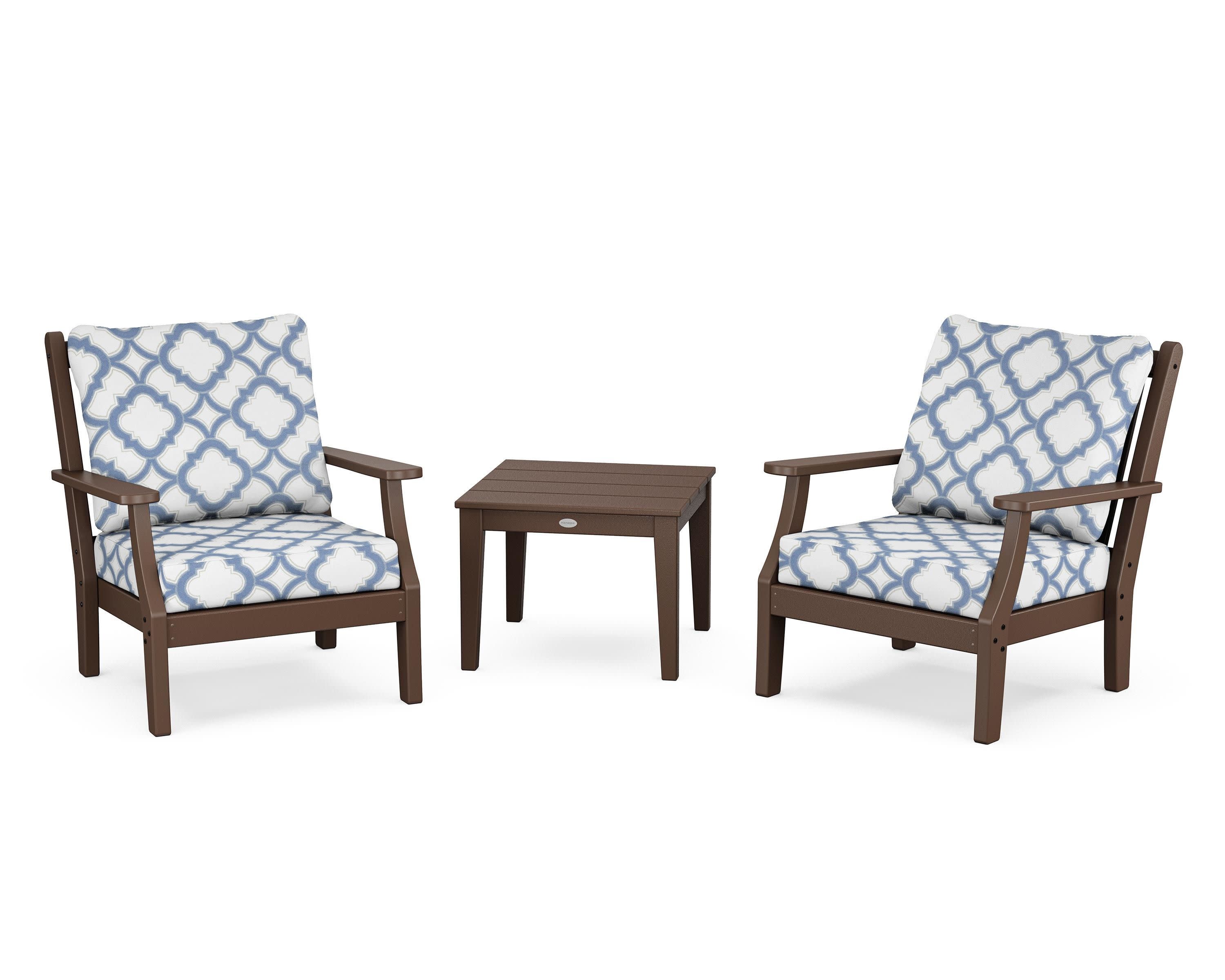 Wovendale 3-Piece Deep Seating Set in Mahogany / Trellis Sky Blue