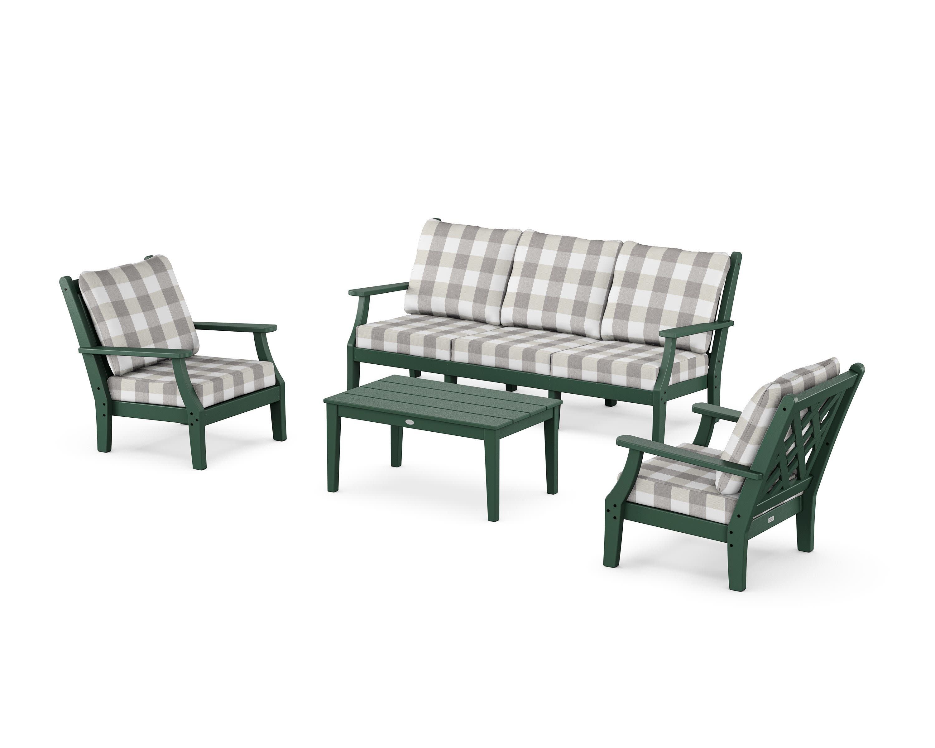 Wovendale 4-Piece Deep Seating Set with Sofa in Green / Buffalo Plaid Grey Mist